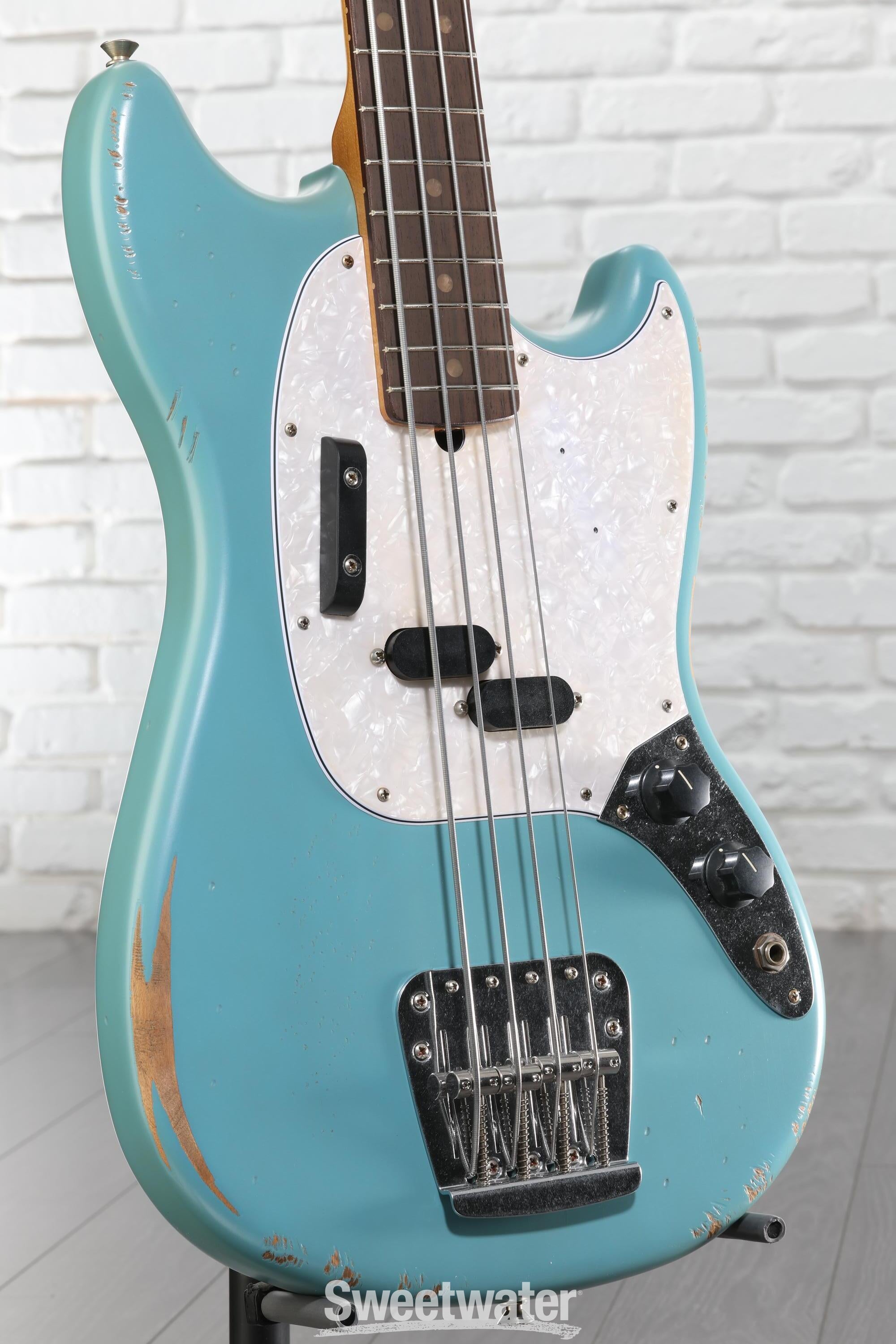 Fender JMJ Road Worn Mustang Bass Guitar - Faded Daphne Blue