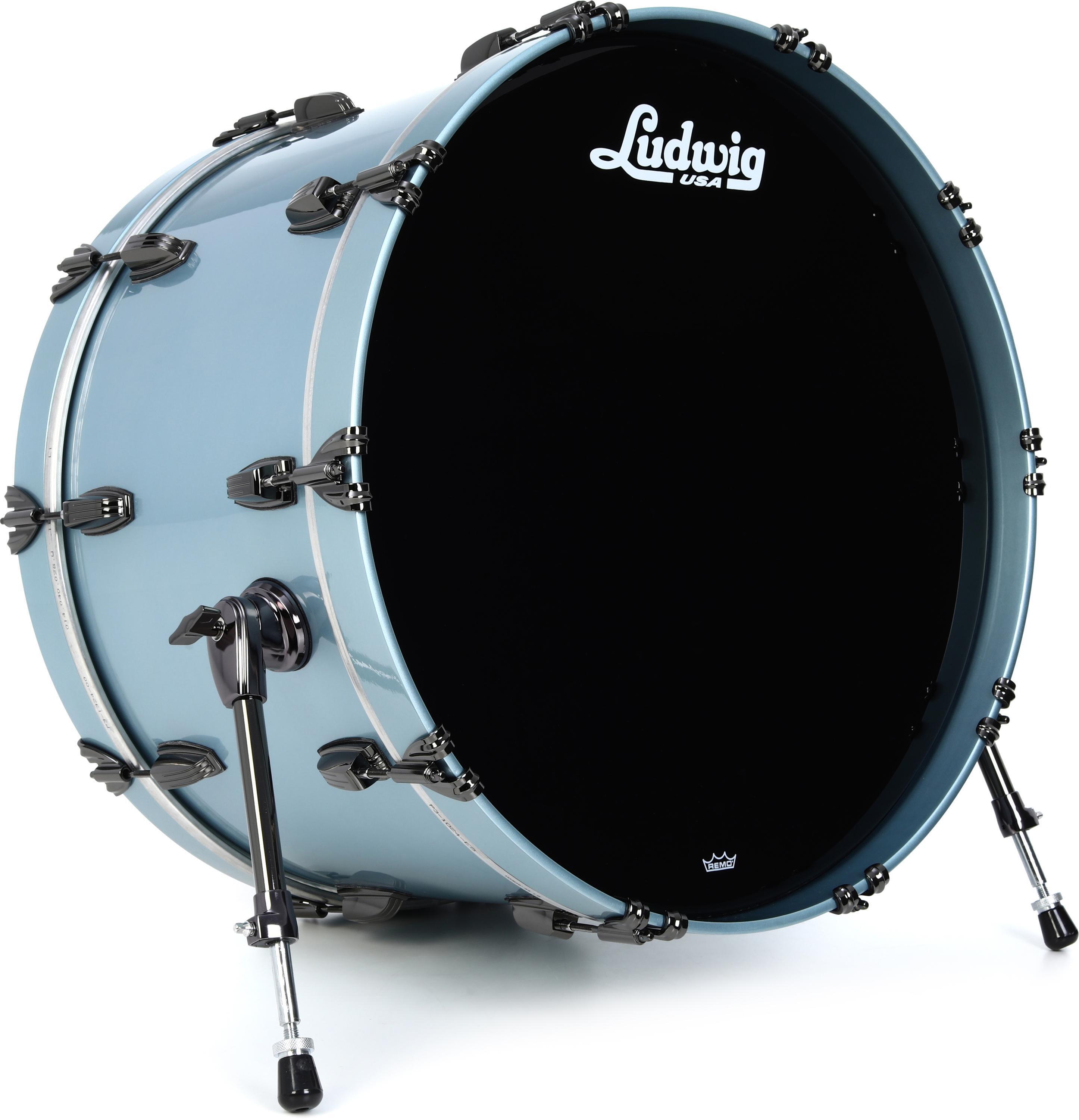 Photo of Ludwig Legacy Maple Bass Drum - 14 inches x 24 inches, Beacon Blue Metallic with Black Nickel Hardware, Sweetwater Exclusive