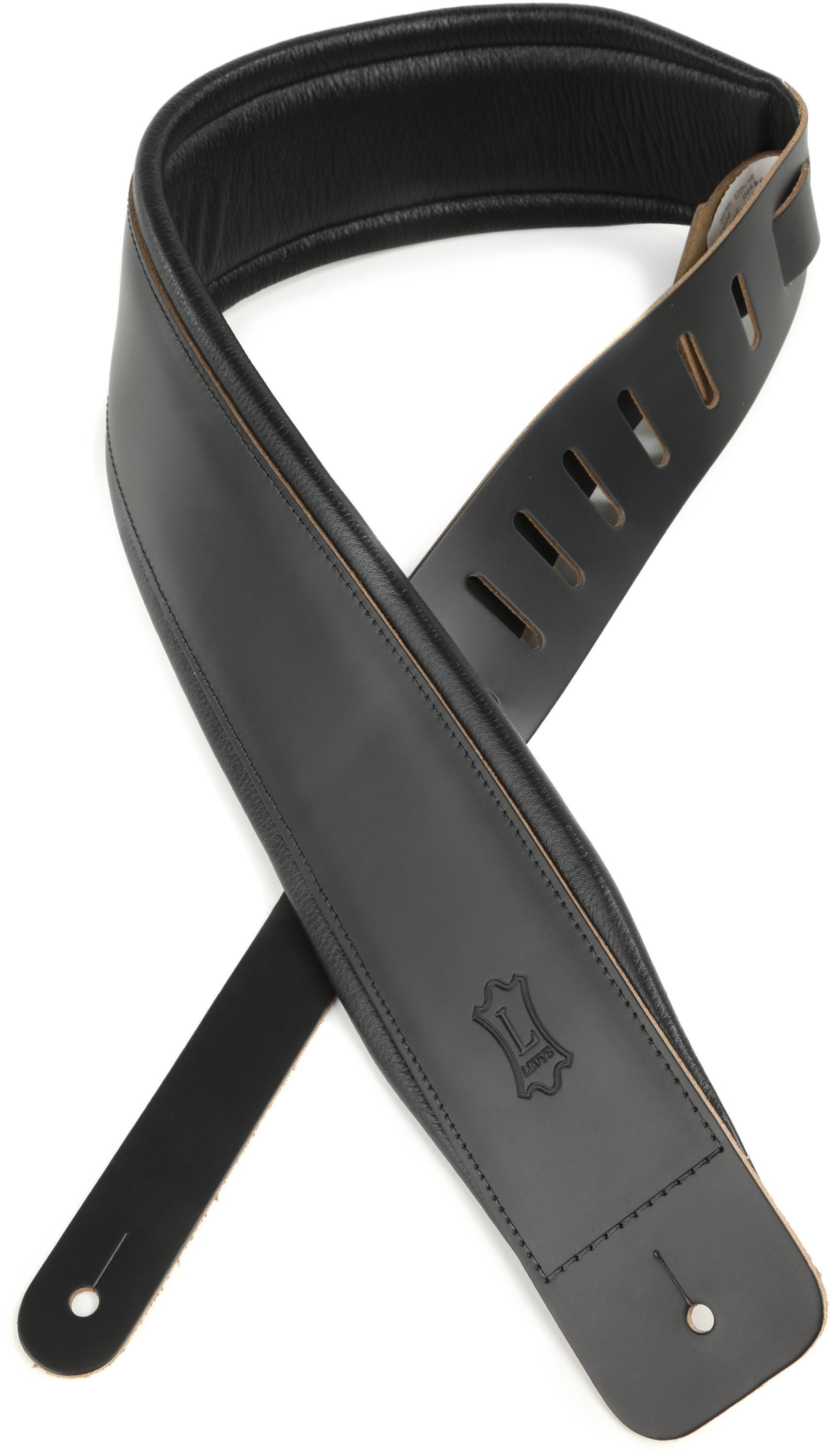 Levy's DM1PD-BLK 3-inch Leather Guitar Strap with Padded Interior- Black