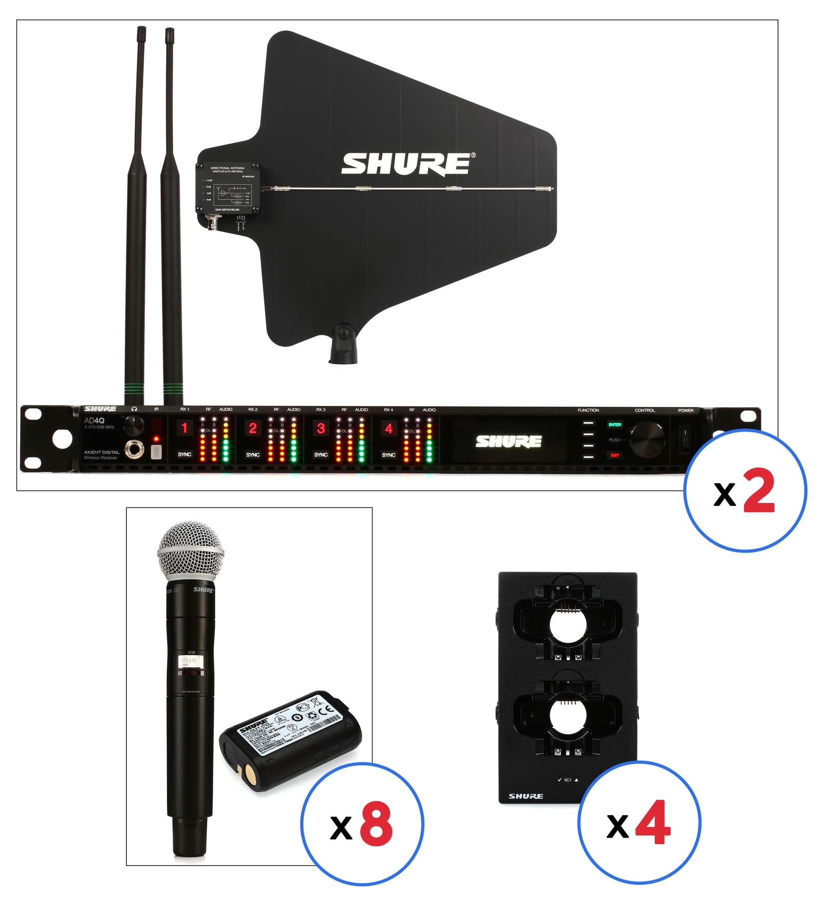 Shure AD4Q Eight-channel Axient Handheld Wireless Bundle | Sweetwater