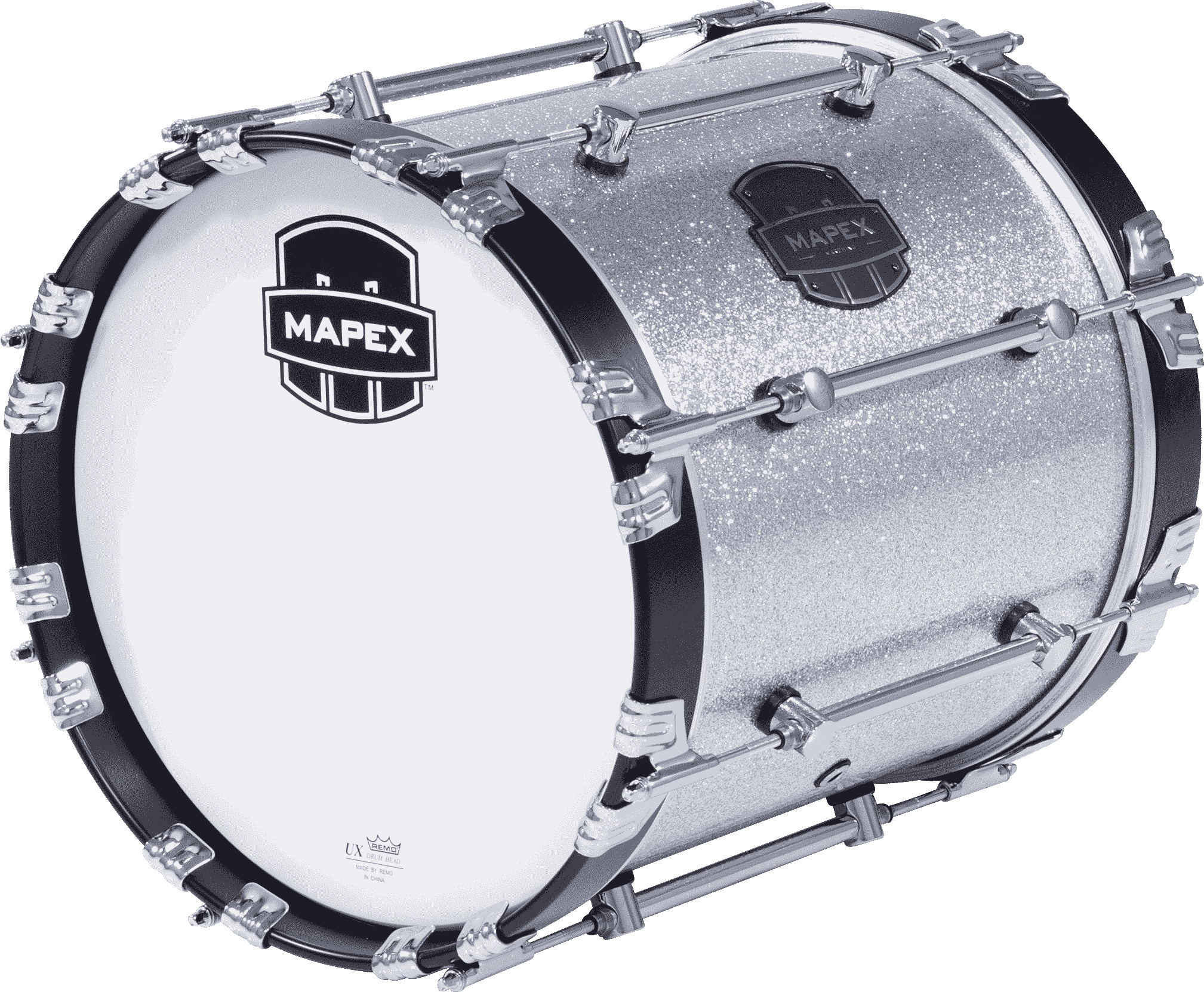 Mapex Quantum Mark II Marching Bass Drum - 14 inches x 14 inches, Silver Diamond Dazzle