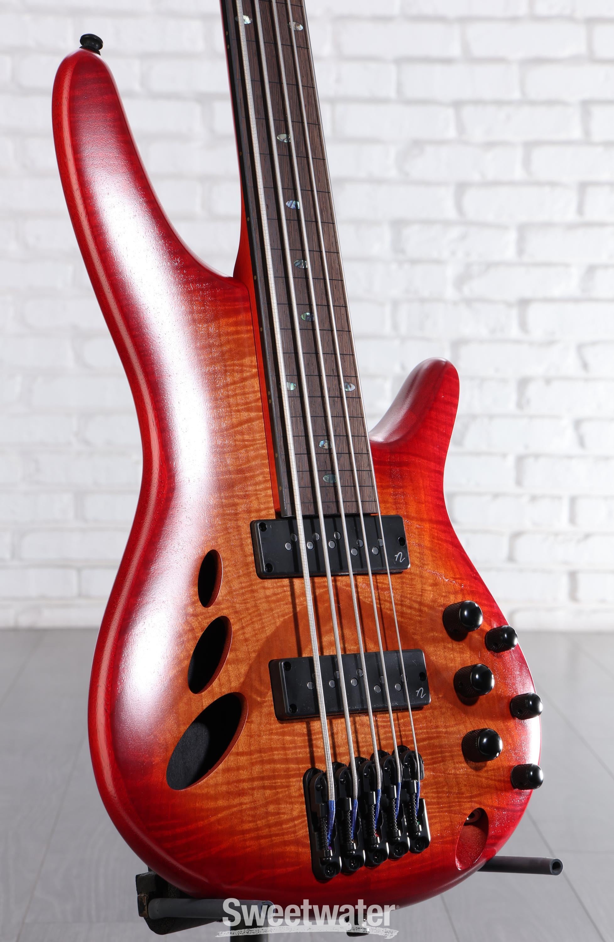 Photo of Ibanez SR Bass Workshop Fretless 5-string Electric Bass - Brown Topaz Burst Low Gloss