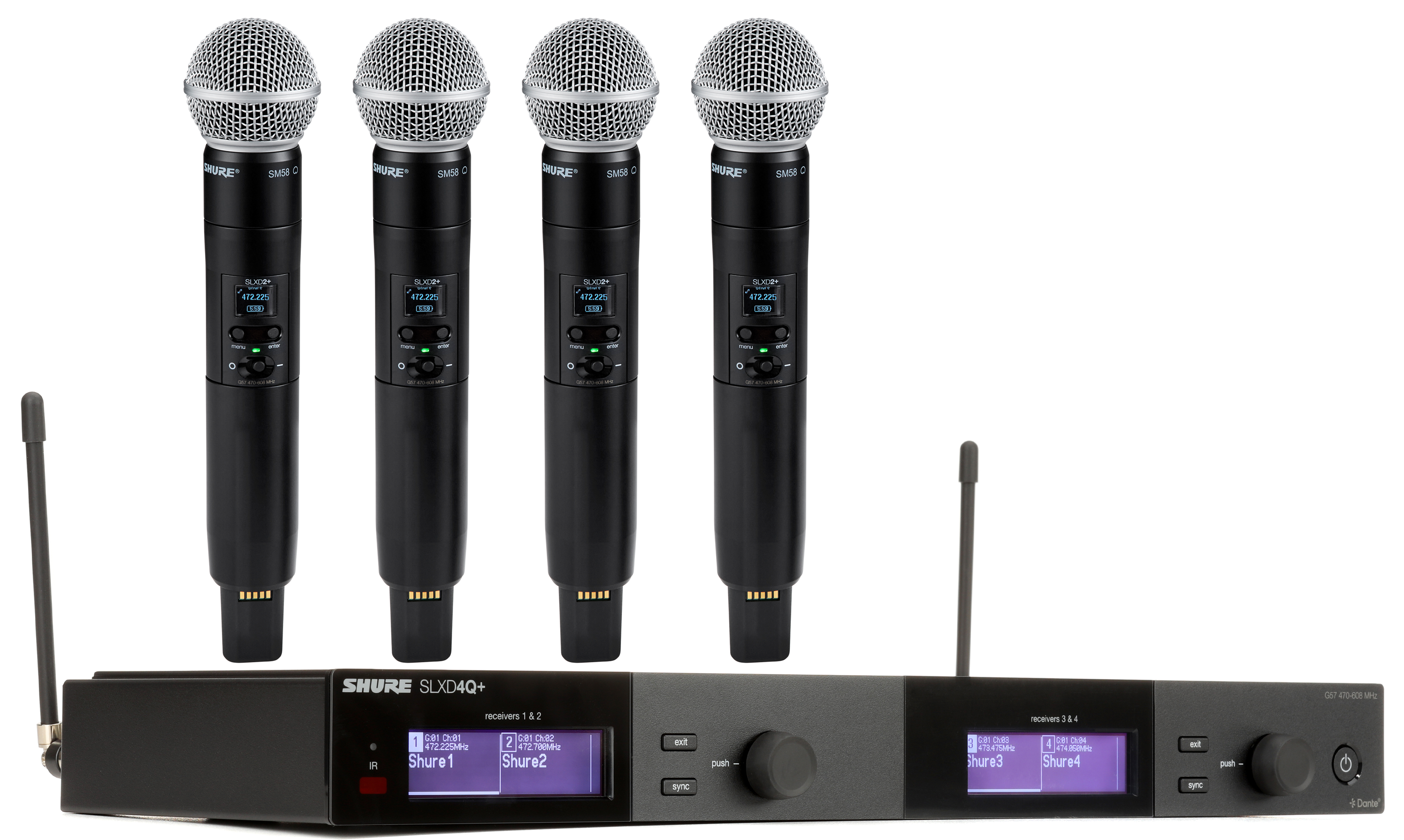 Photo of Shure SLXD4Q+ Quad Wireless SM58 Handheld System - G57 Band
