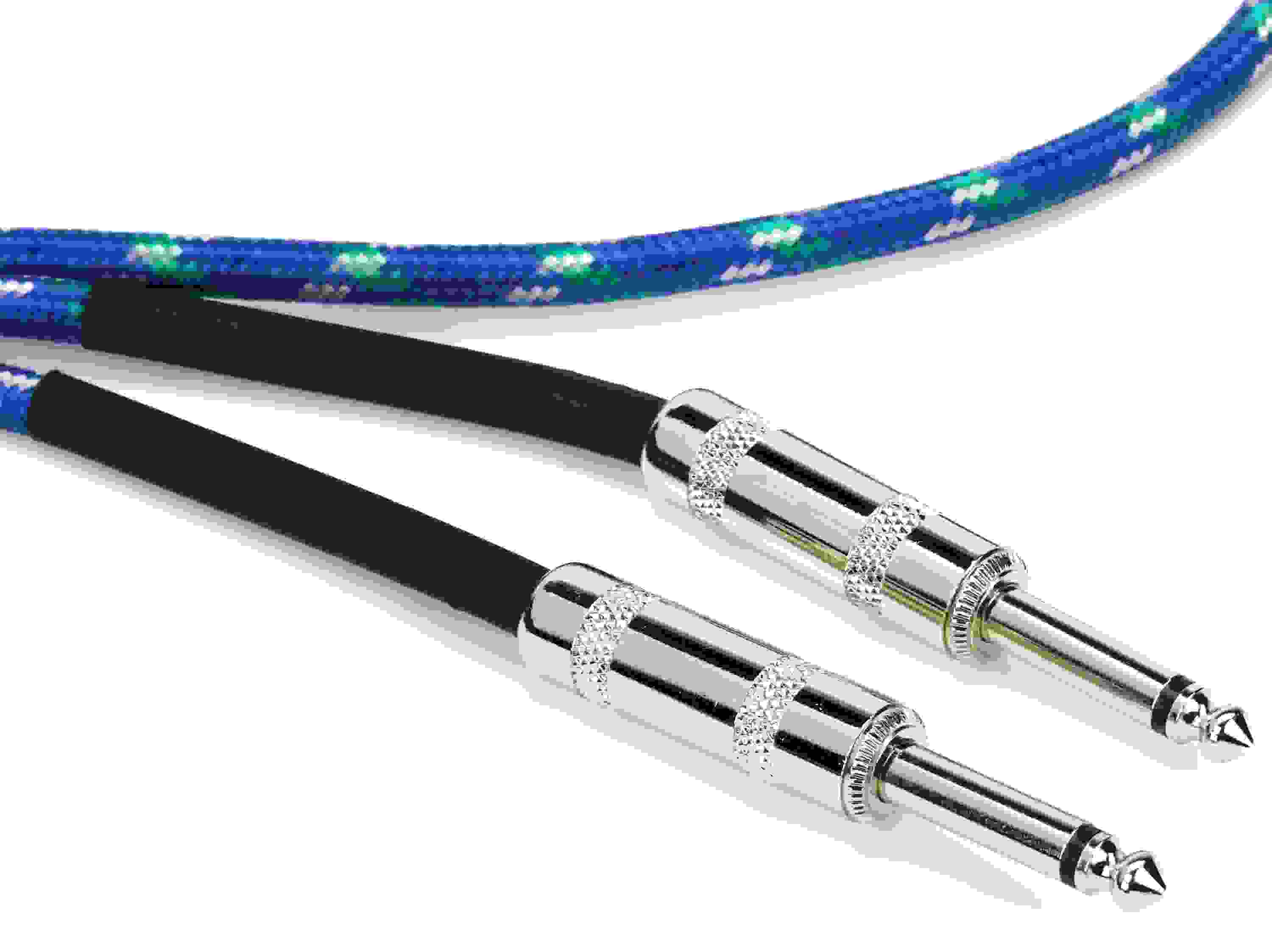 Hosa 3GT-18C2 Cloth Guitar Straight to Straight Cable - 18 feet, Blue/Green/White
