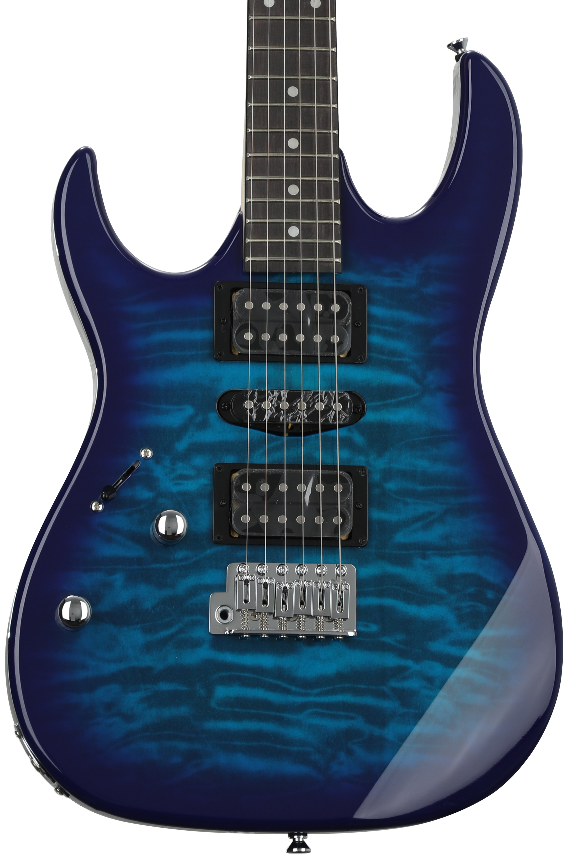 Bundled Item: Ibanez Gio GRX70QAL Left-handed Electric Guitar - Transparent Blue Burst