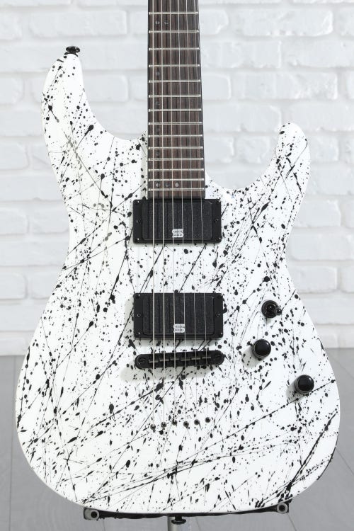 Schecter C-1 Ink Bomb Electric Guitar - White with Black Splatters