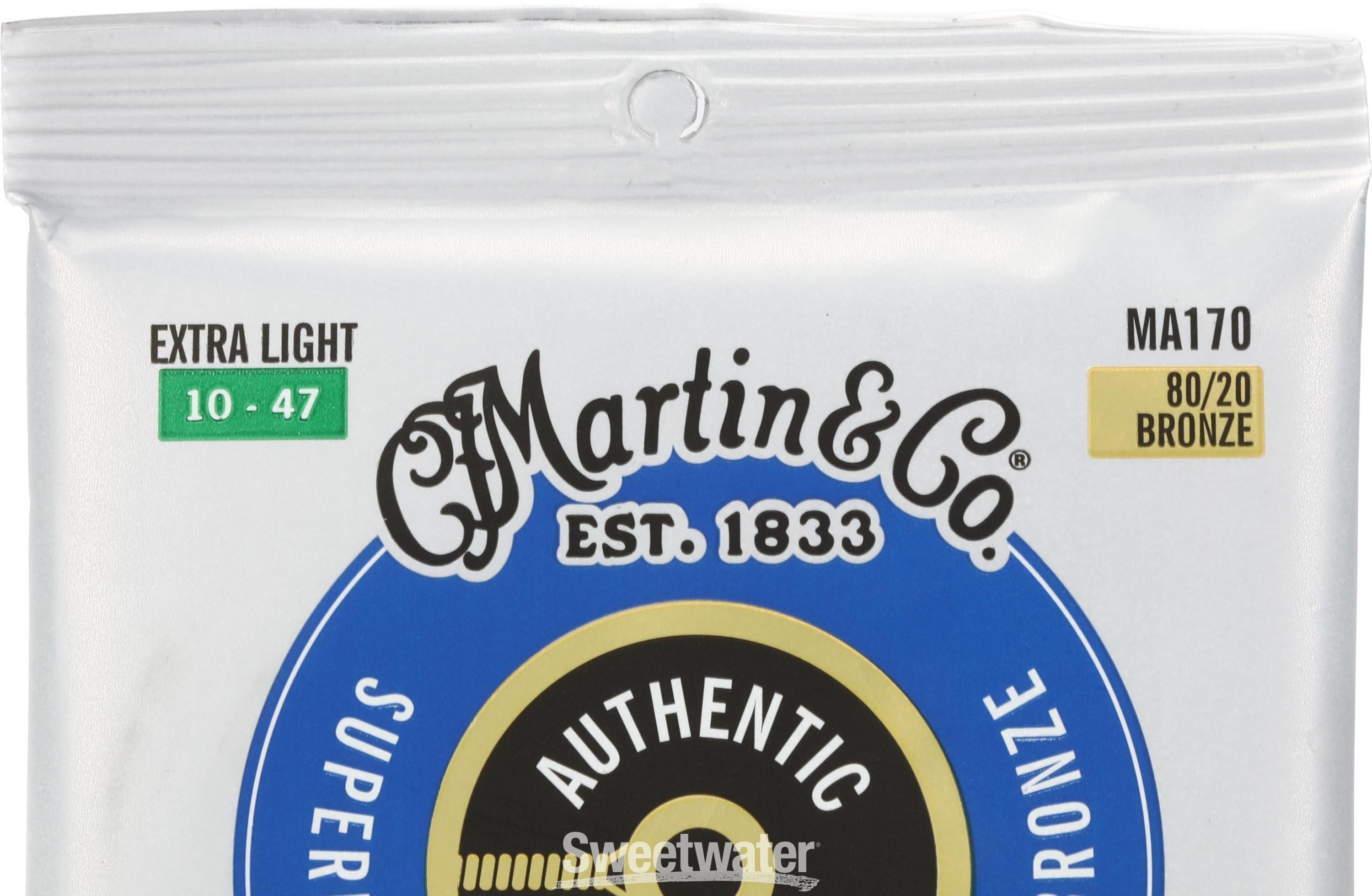 Martin MA170 Authentic Acoustic Superior Performance 80/20 Bronze Guitar  Strings - .010-.047 Extra Light