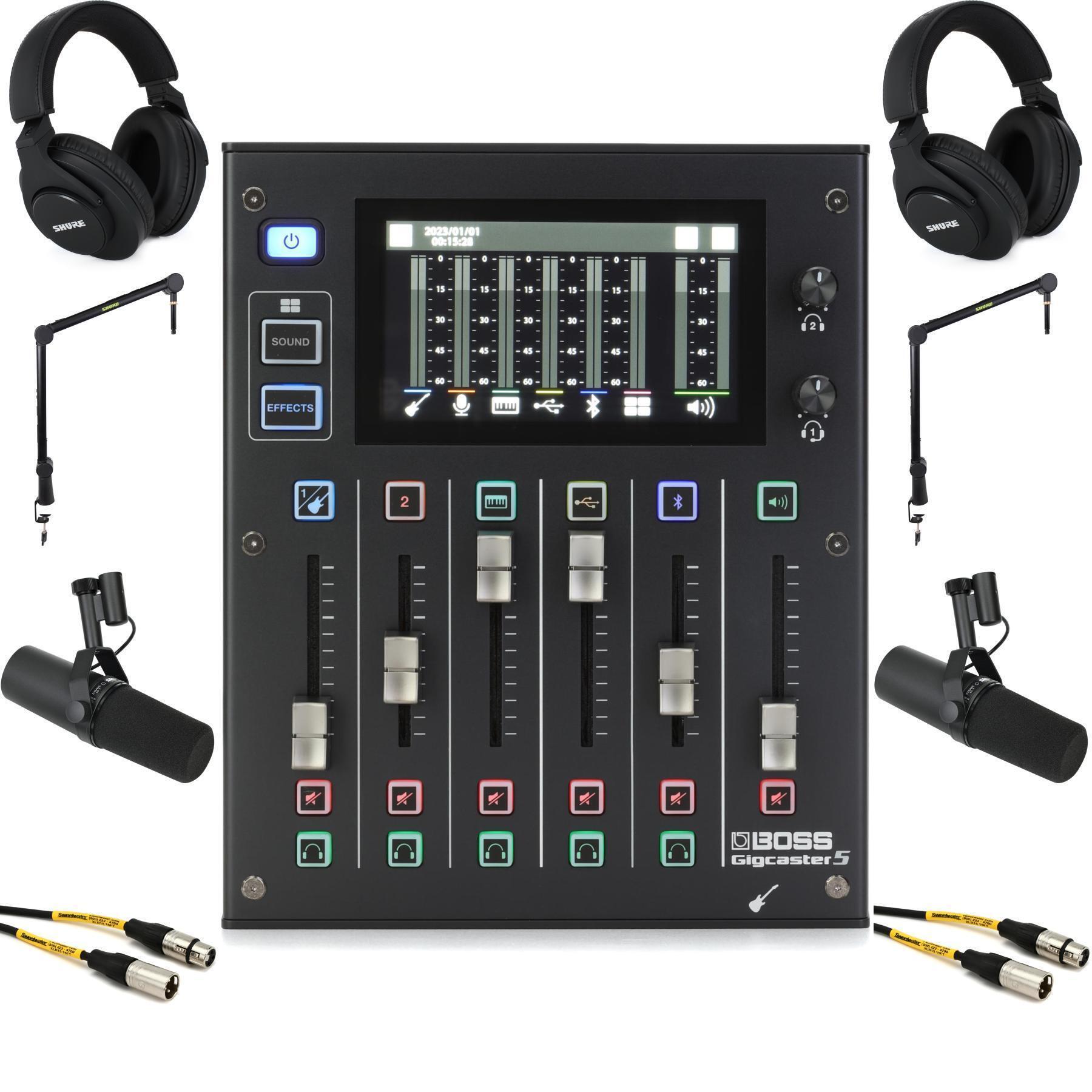 Boss Gigcaster 5 Streaming Mixer and Dual Shure SM7B Bundle