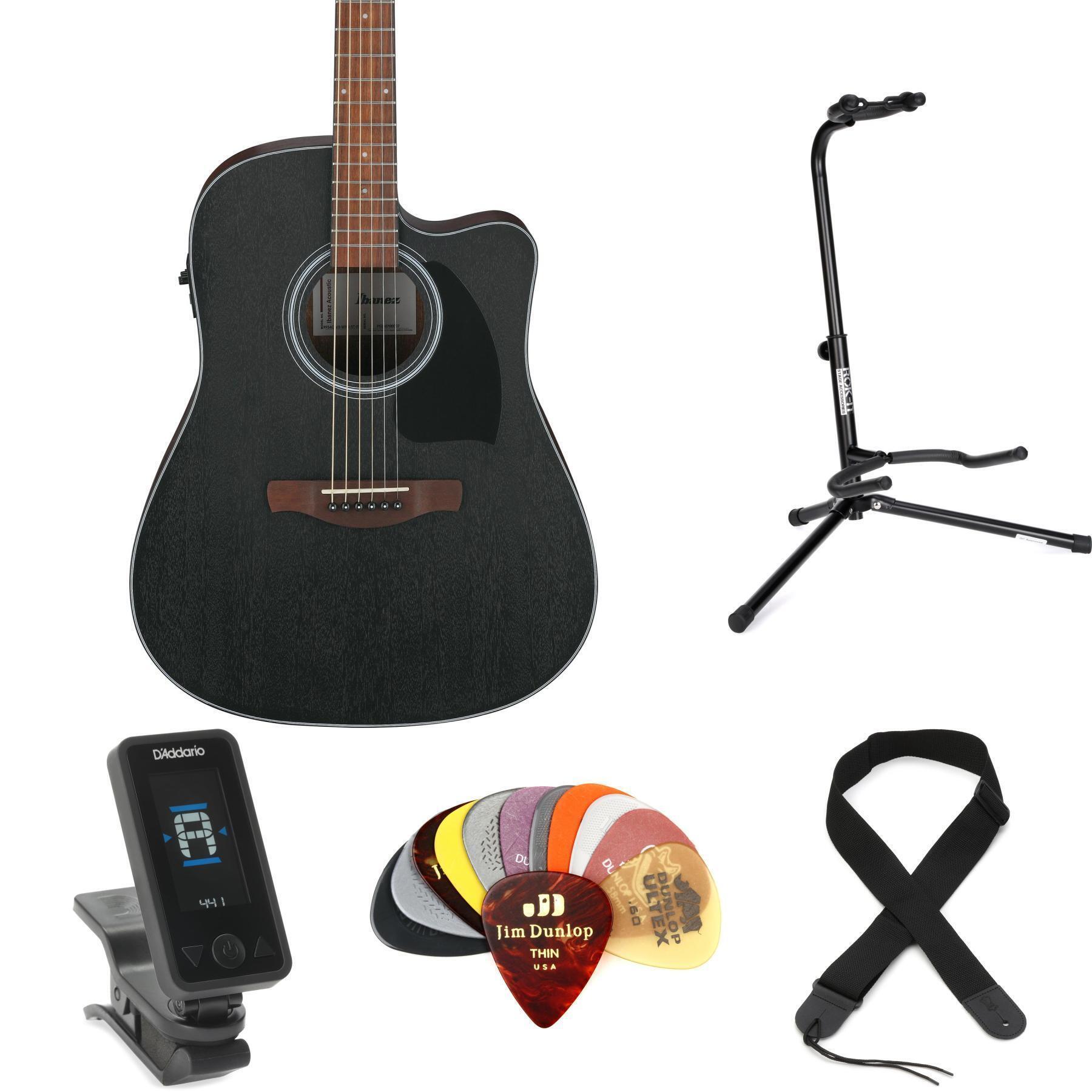 Photo of Ibanez PF54CE Acoustic-electric Guitar Essentials Bundle - Open-pore Weathered Black