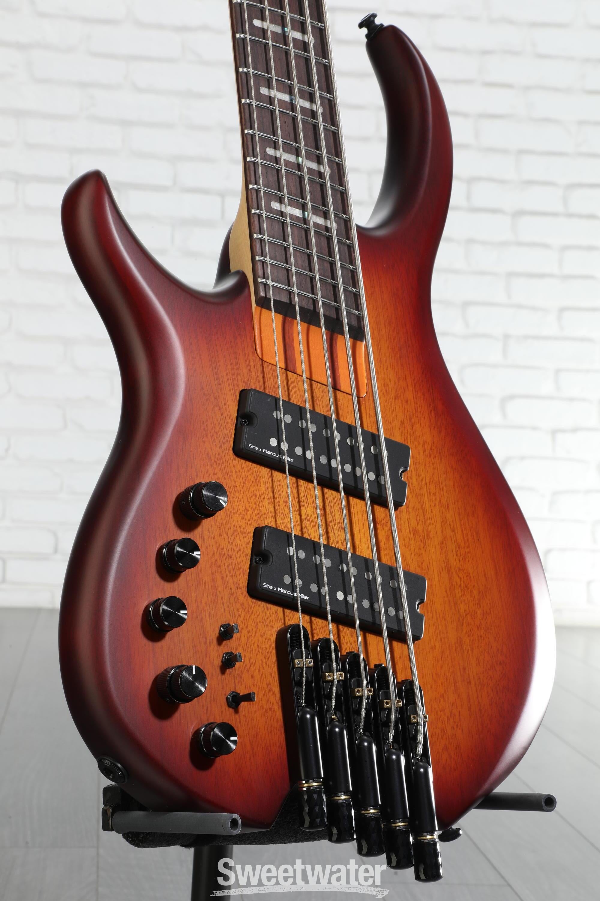 Photo of Sire Marcus Miller M6 5-string Headless Left-handed Bass Guitar - Tobacco Sunburst Satin