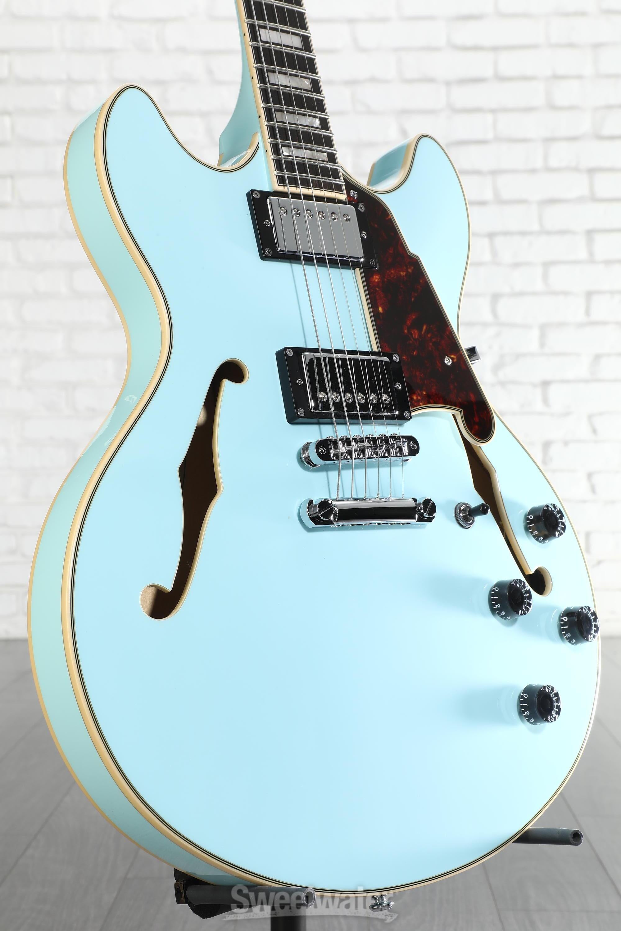 Photo of D'Angelico Premier DC - Sky Blue with Stopbar Tailpiece