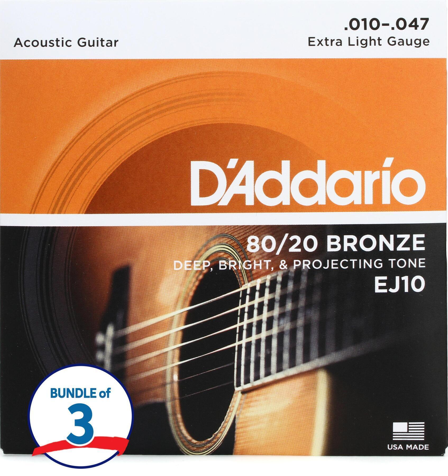 D'Addario EJ10 80/20 Bronze Acoustic Guitar Strings (3 Pack) - .010 ...