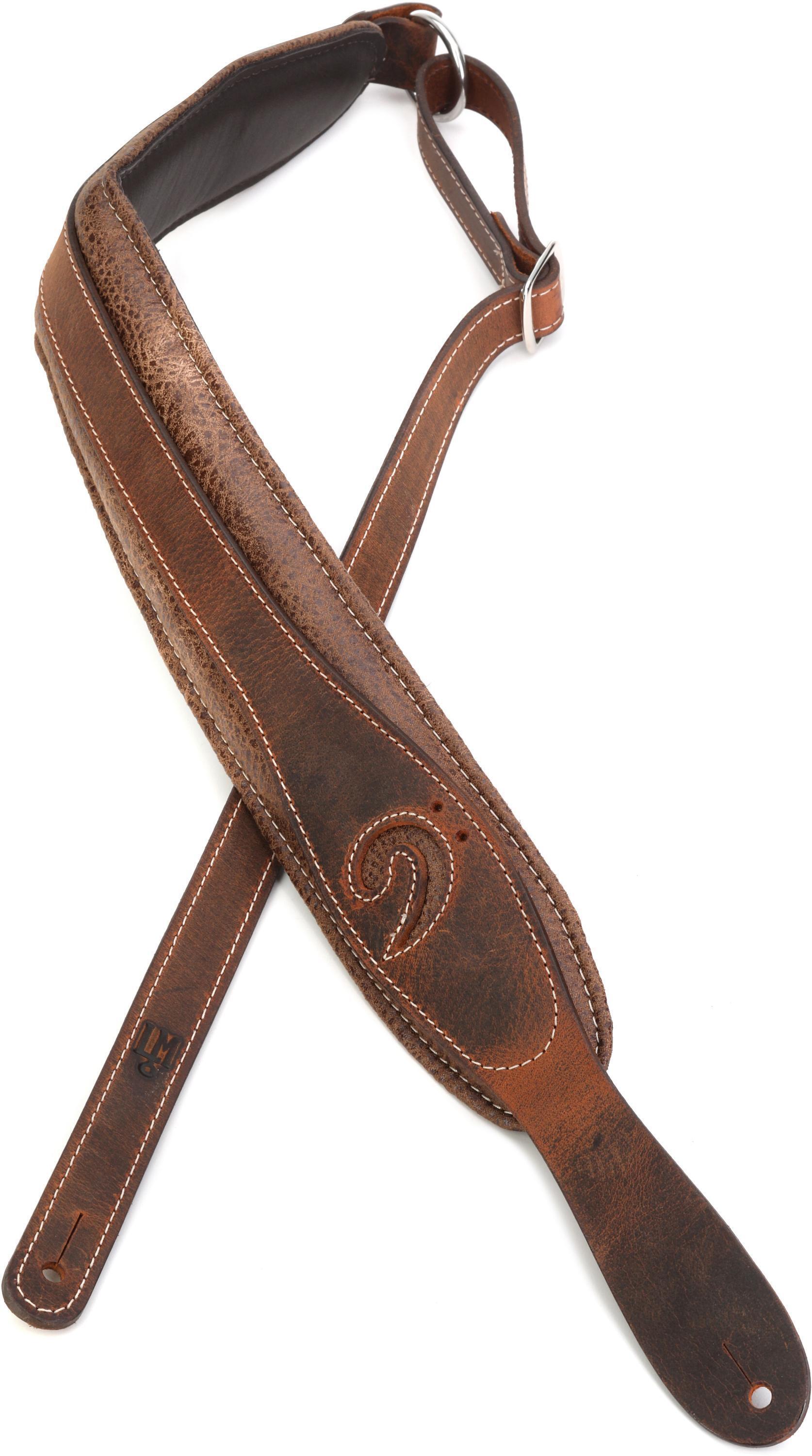 Photo of LM Products Long Worn S-Clef Rustic Padded Bass Strap - Brown