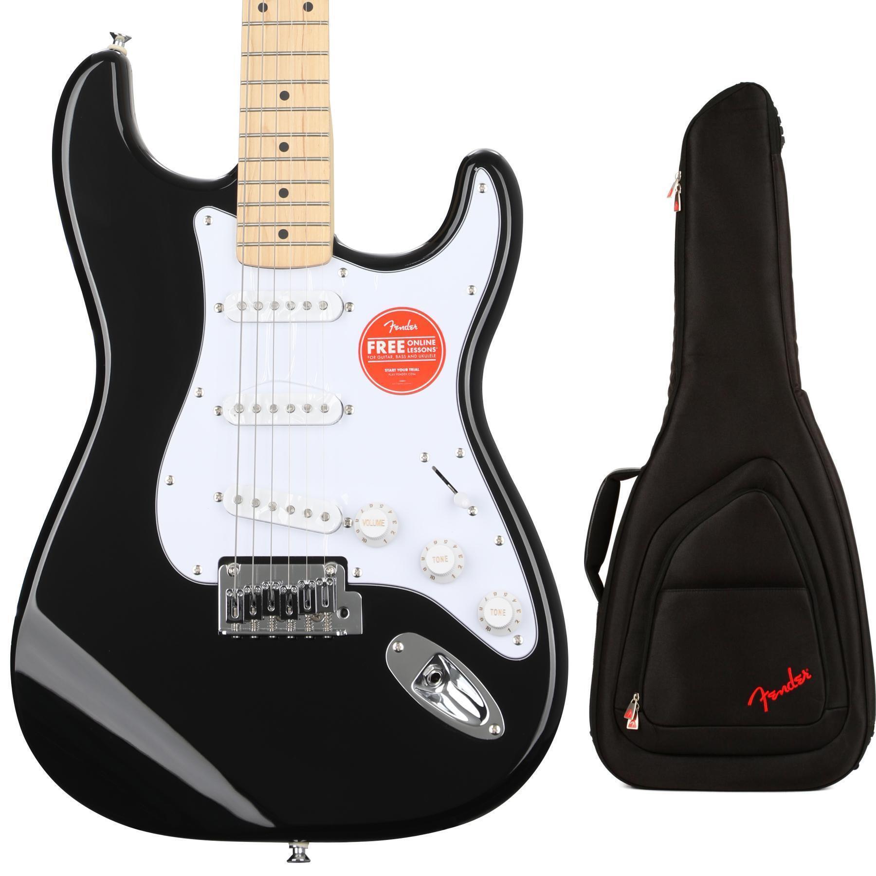 Squier Affinity Series Stratocaster Electric Guitar with Gig Bag - Black  with Maple Fingerboard