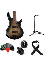 Photo of Ibanez Gio GSR205SMNGT Bass Guitar Essentials Bundle - Spalted Maple, Natural Gray Burst