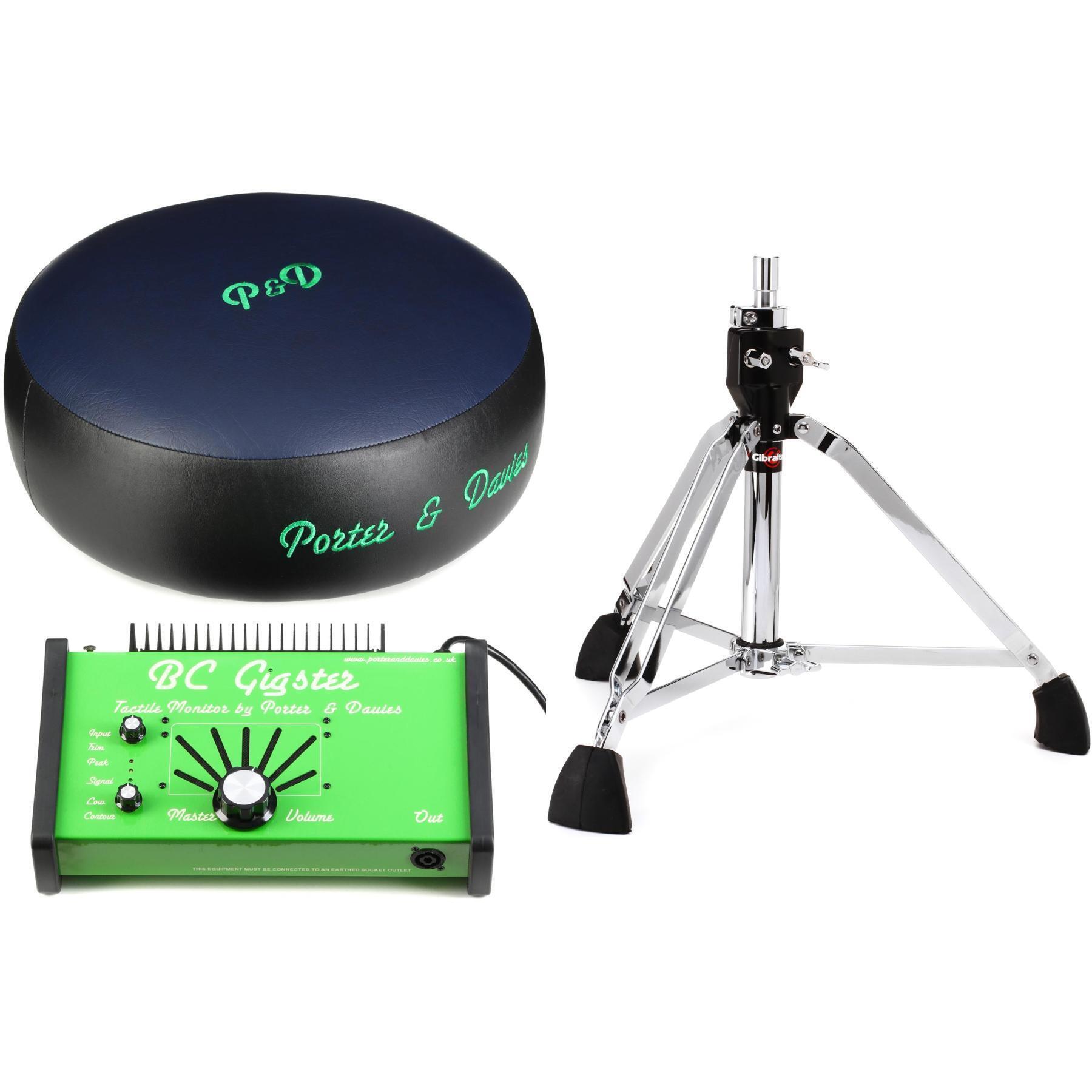 Photo of Porter & Davies Gigster Tactile Drum Monitor with Round Throne Top and Double Braced Throne Base - Blue, Sweetwater Exclusive