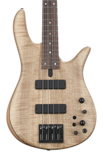 Photo of Fodera Monarch 4 Standard Special Bass Guitar - Natural Myrtle Satin with Black Hardware, Sweetwater Exclusive