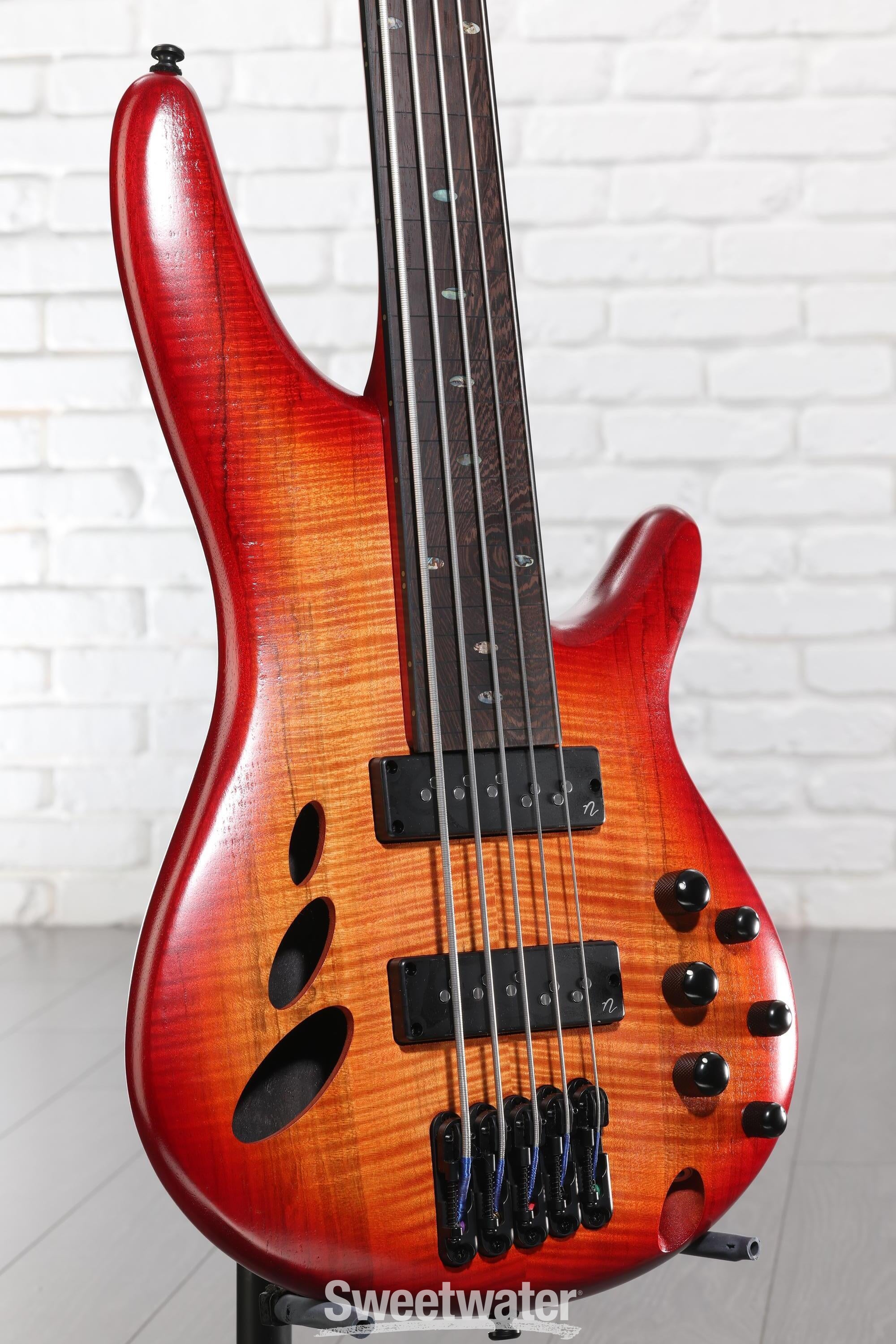 Photo of Ibanez SR Bass Workshop Fretless 5-string Electric Bass - Brown Topaz Burst Low Gloss