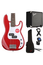 Photo of Squier Mini Precision Bass Electric Bass and Fender Rumble 15 Amp Essentials Bundle - Dakota Red with Laurel Fingerboard