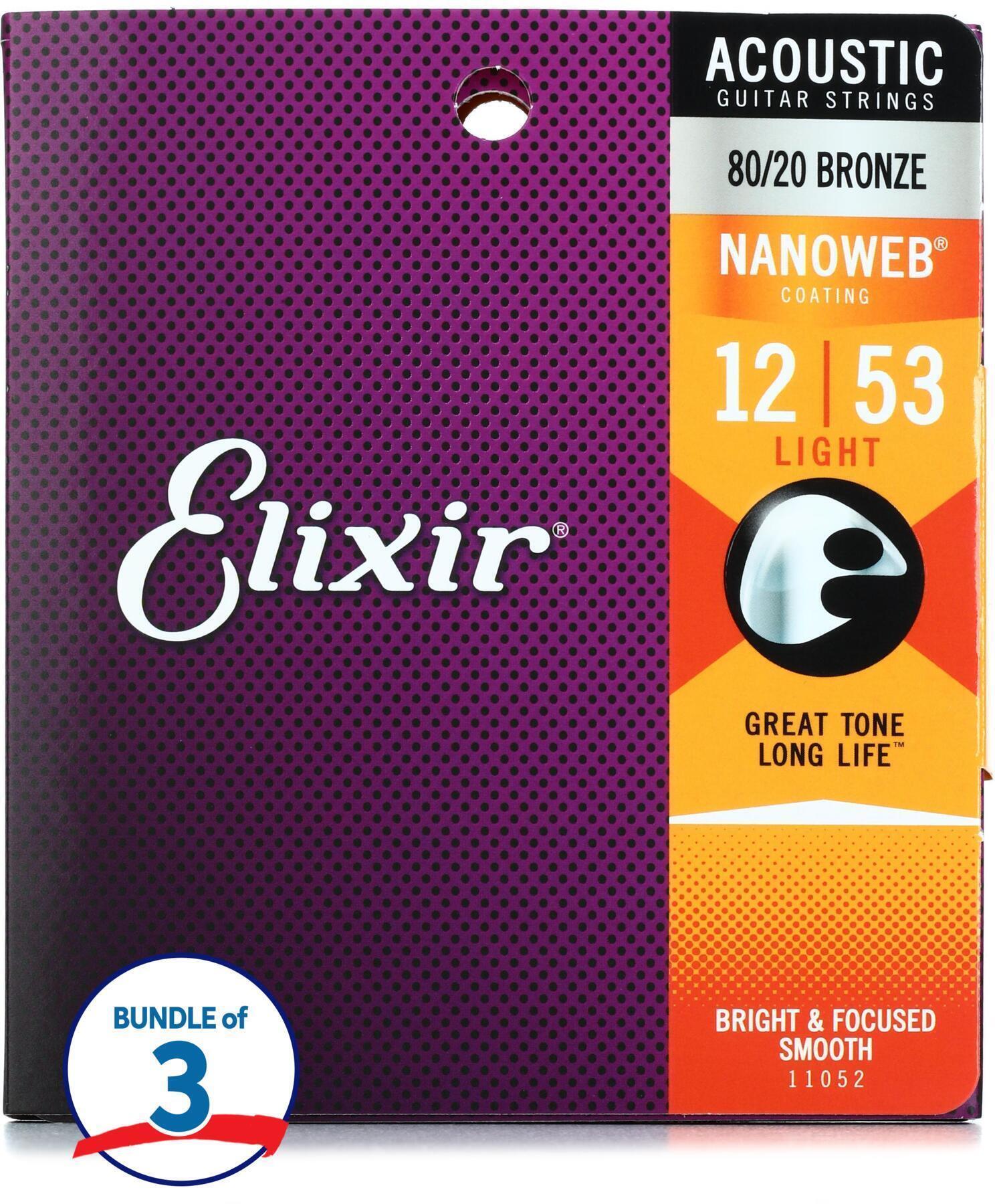 Elixir Strings 11052 Nanoweb 80 20 Acoustic Guitar Strings .012