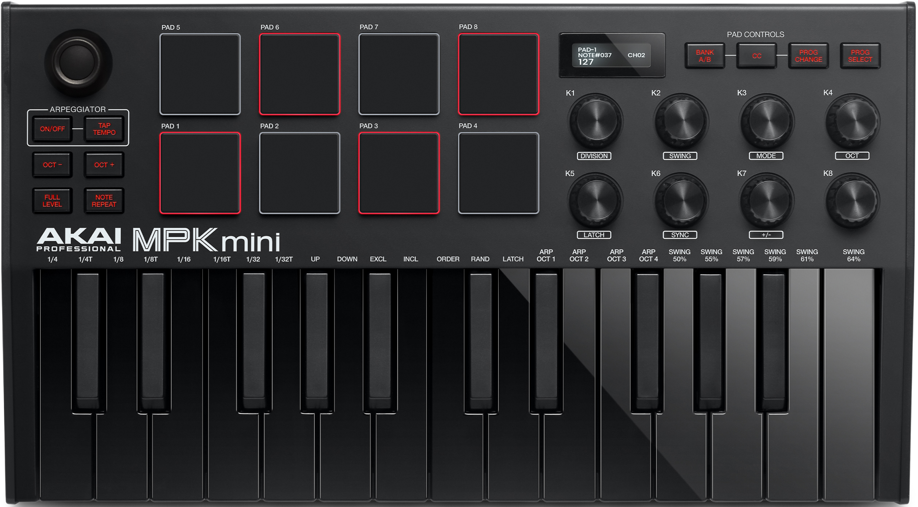 AKAI Professional MPK Mini MK3 - 25 Key USB MIDI Keyboard Controller With 8  Backlit Drum Pads, 8 Knobs and Music Production Software included, Black