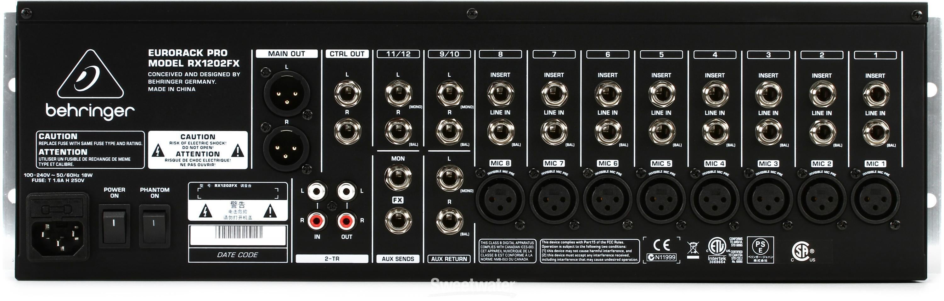 Behringer Eurorack Pro RX1202FX Rackmount Mixer with Effects