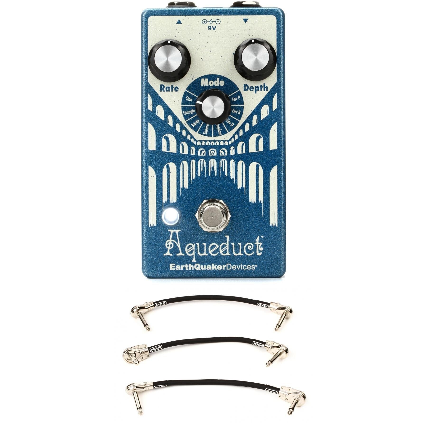 EarthQuaker Devices Aqueduct Vibrato Pedal with 3 Patch Cables