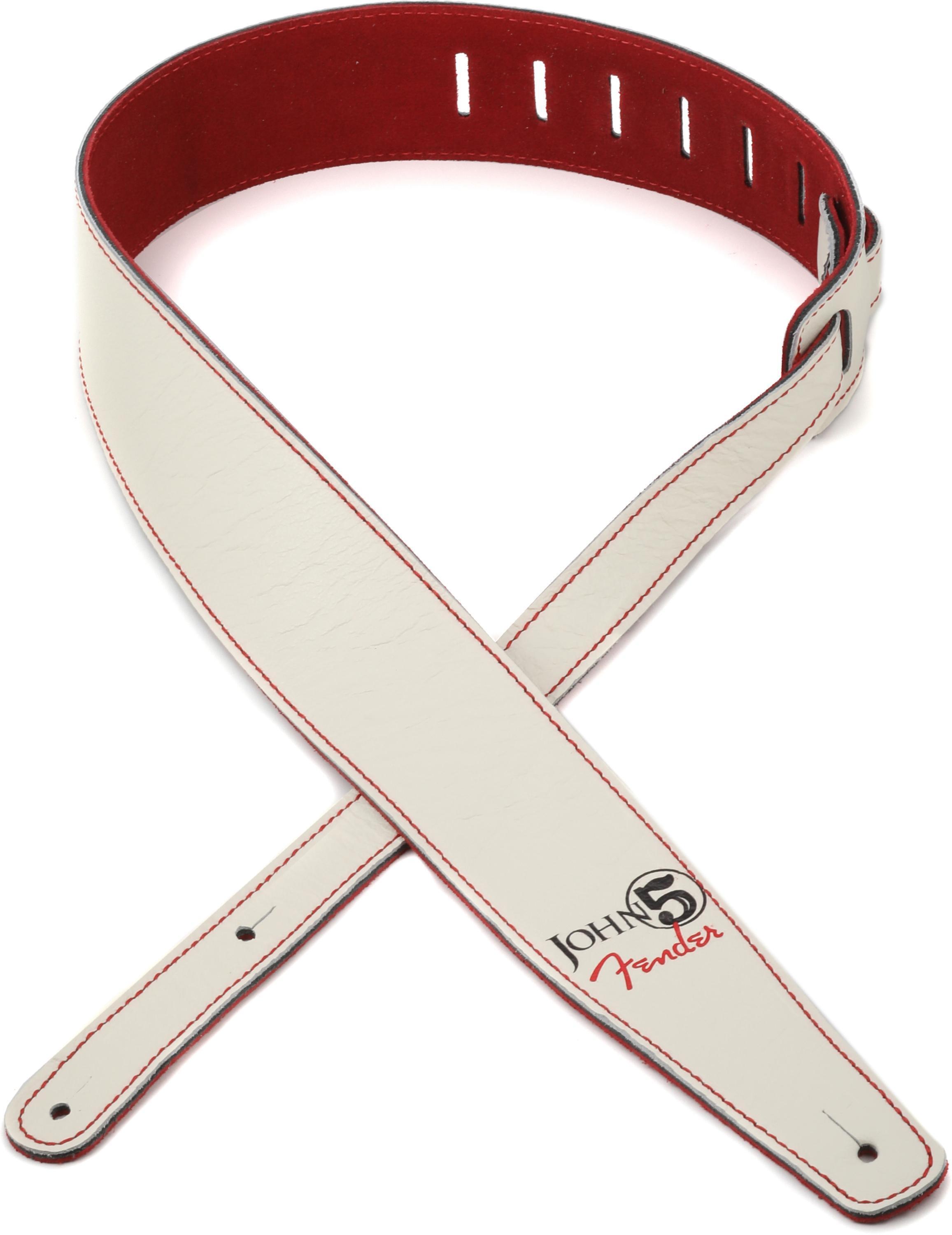 Photo of Fender John 5 Capsule Collection Leather Strap - Arctic White/Red Suede