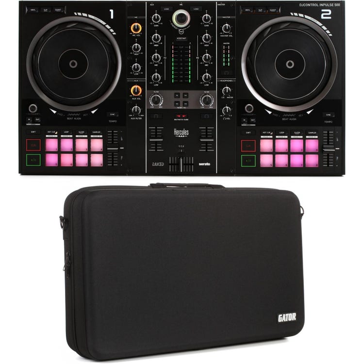 Hercules DJ DJControl Inpulse 500 2-channel DJ Controller with Laptop Stand  and Power Block