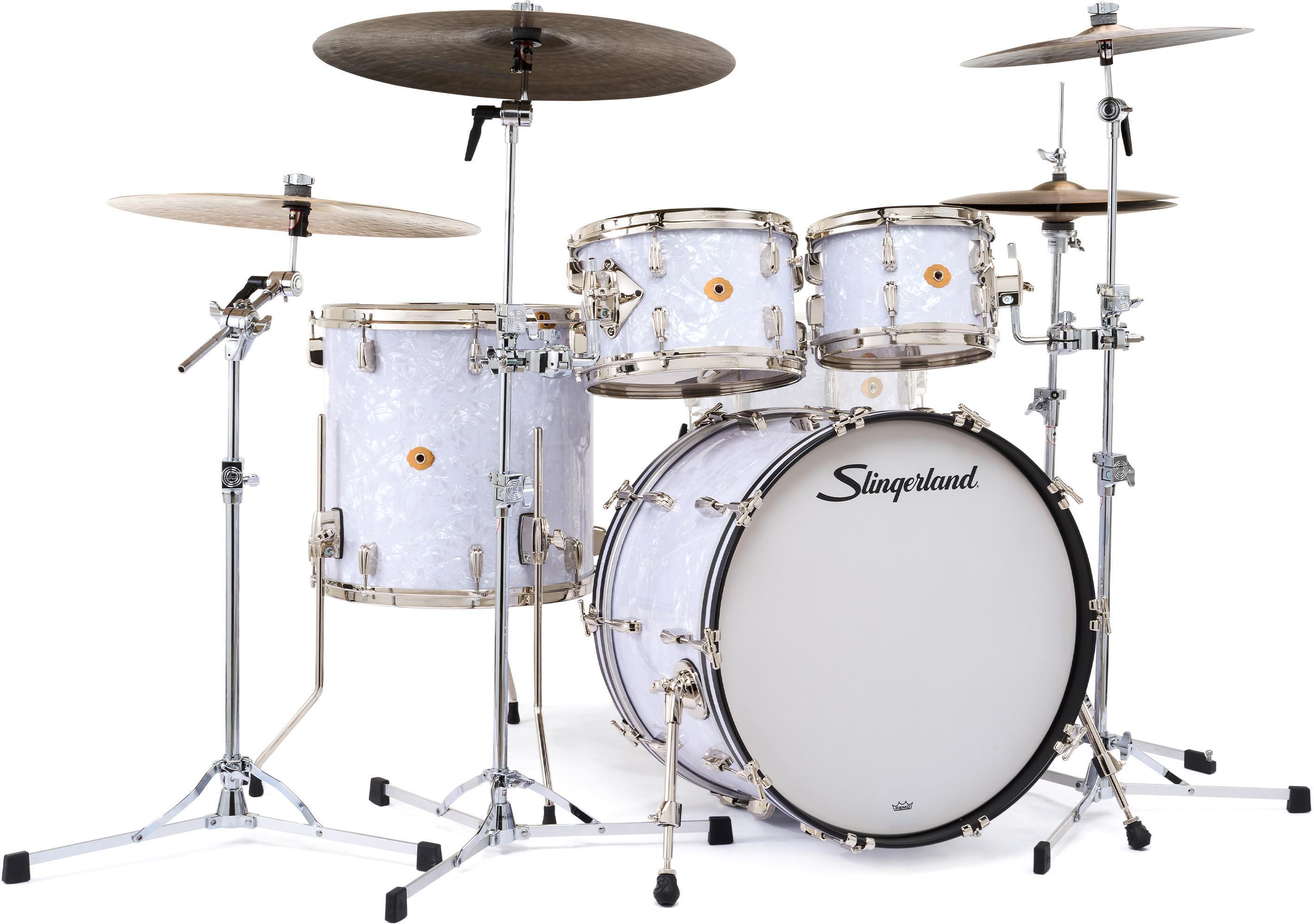 Photo of Slingerland Radio King 4-piece Shell Pack - White Marine Pearl Wrap