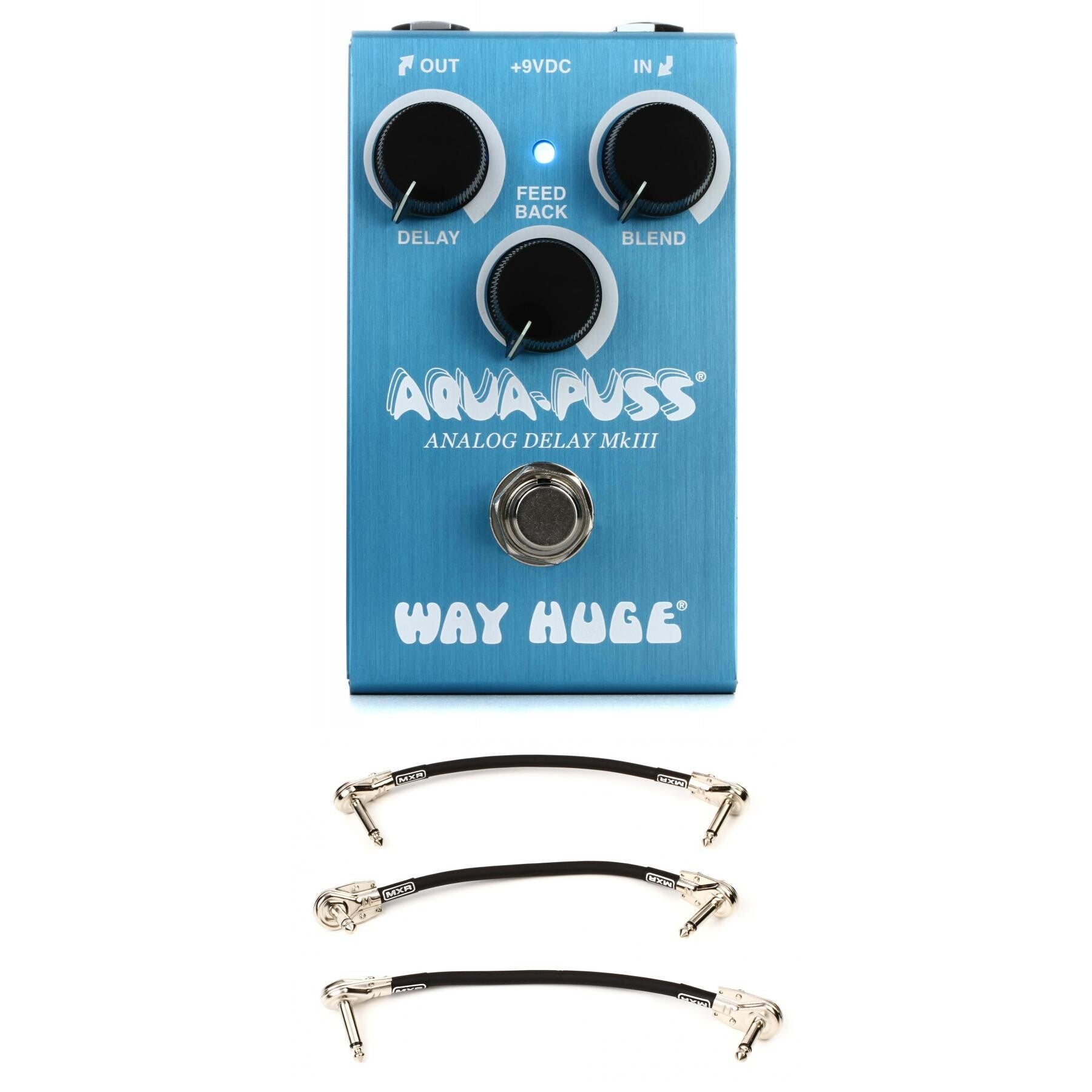 Way Huge Smalls Aqua Puss Analog Delay Pedal with 3 Patch Cables