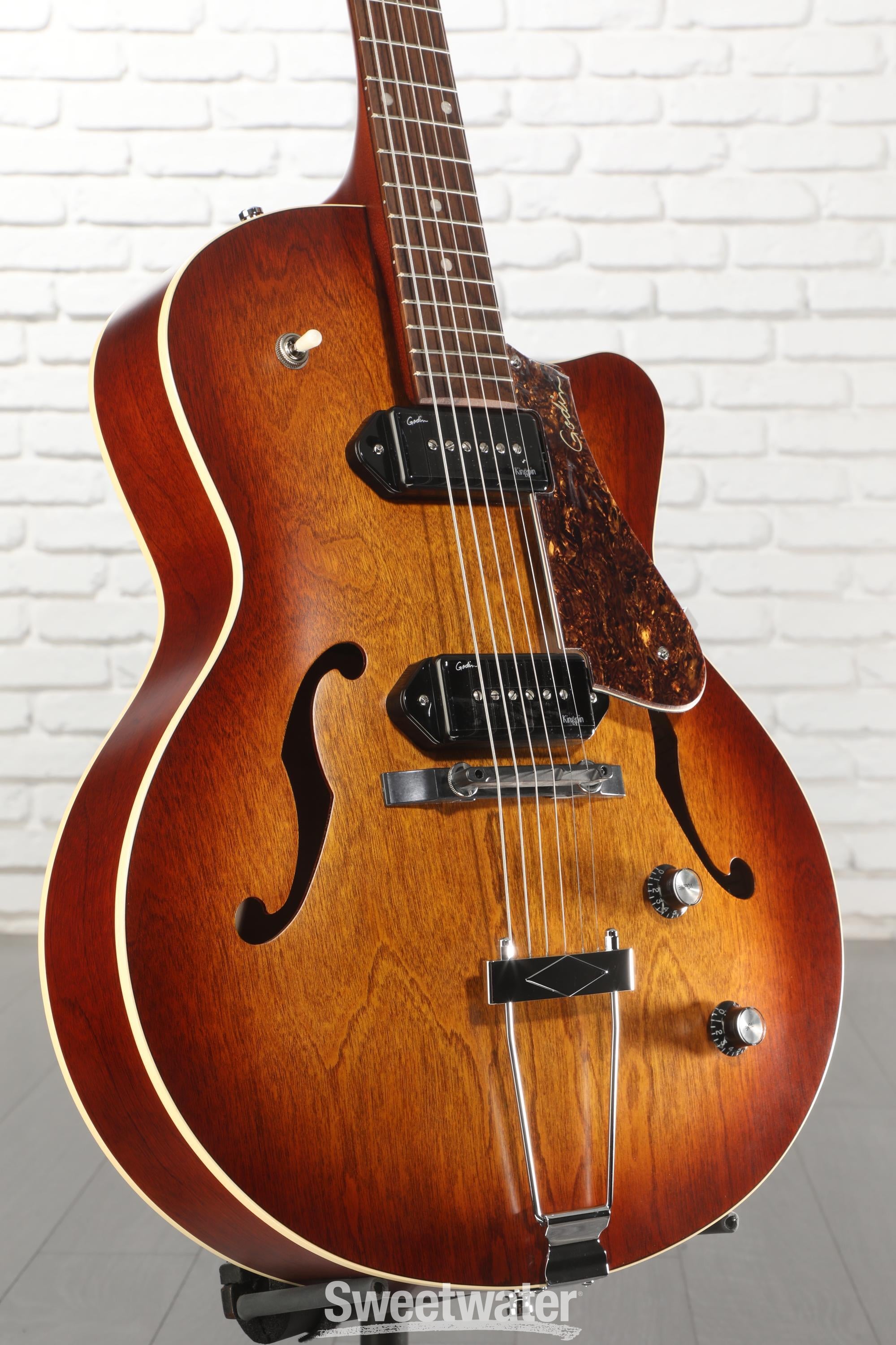Photo of Godin 5th Avenue CW Kingpin II P90 Hollowbody Electric Guitar - Cognac Burst
