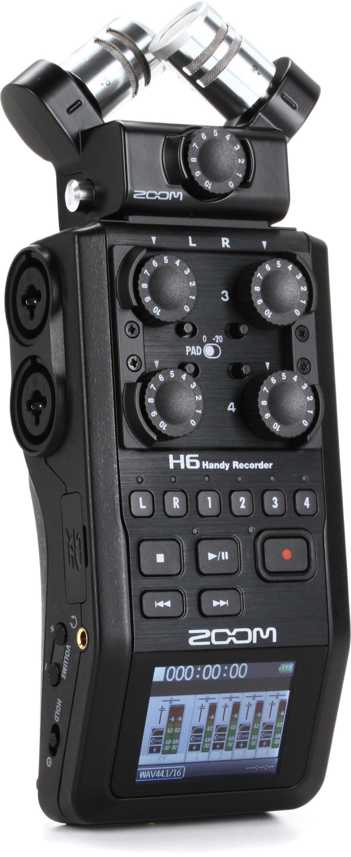 Zoom H6 All Black Handy Recorder + Podcast Accessory Bundle + Stand Bracket