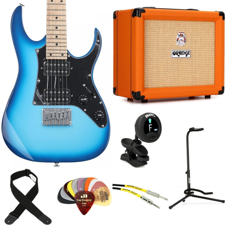 Ibanez Gio GRGM21M and Orange Crush 20 Amp Essentials Bundle - Blue Burst