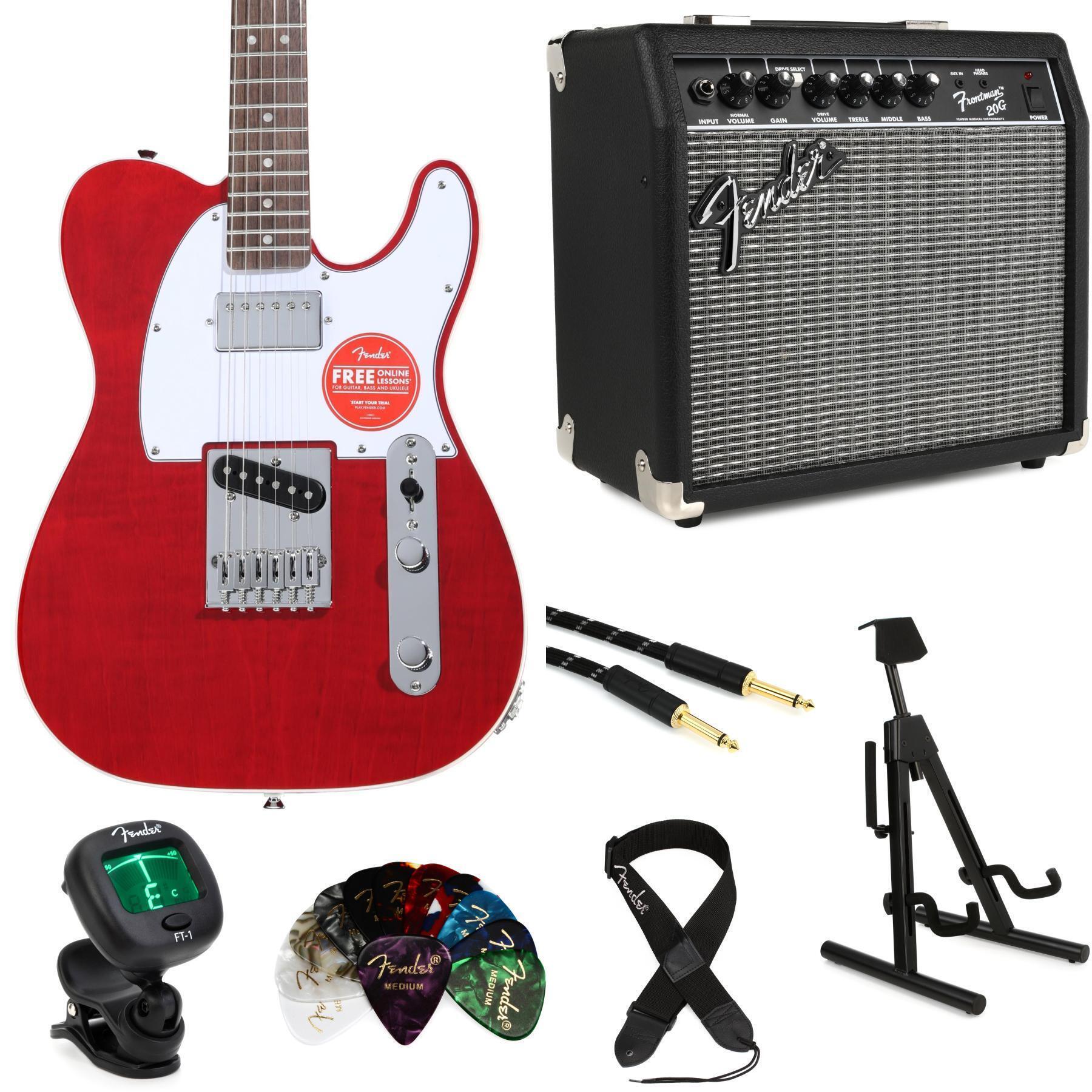 Photo of Squier Affinity Series Telecaster Electric Guitar and Fender Amp Bundle - Crimson Red Transparent