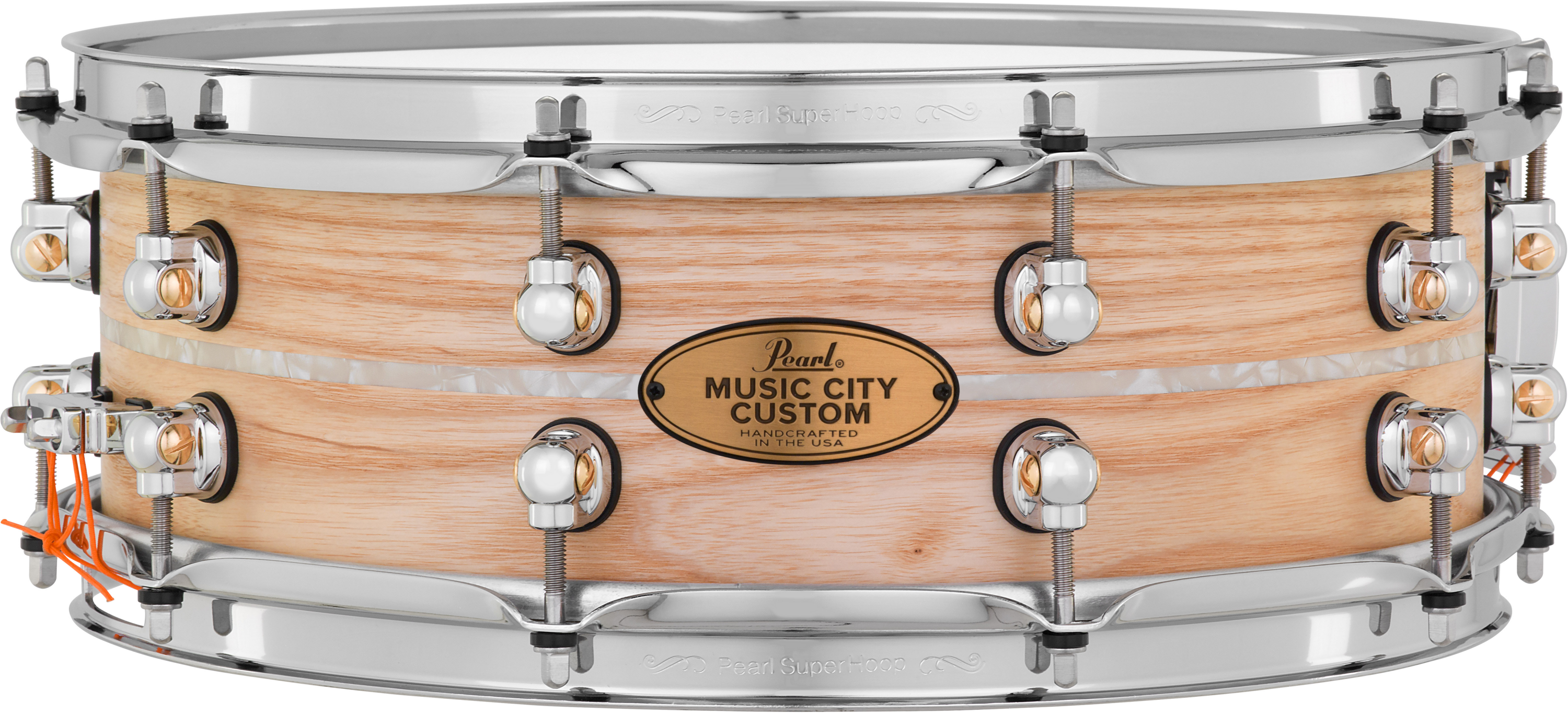 Photo of Pearl Music City Custom Solid Ash Snare Drum - 5 x 14-inch - Nicotine Marine Pearl Inlay
