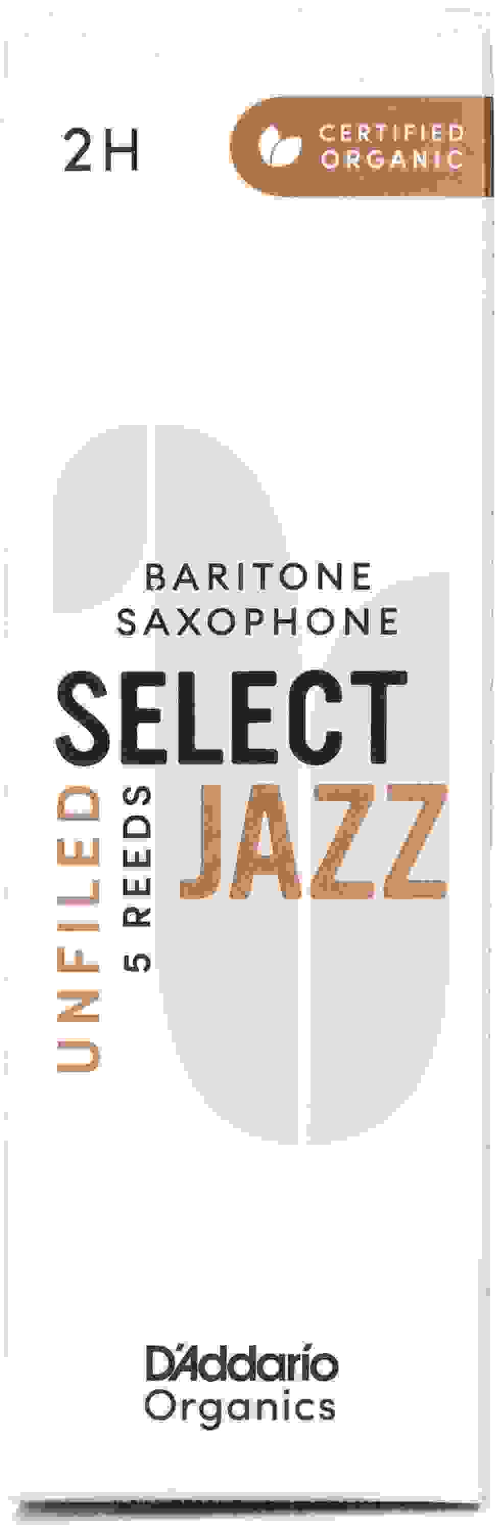 D'Addario Organics Select Jazz Unfiled Baritone Saxophone Reeds - 2 Hard (5-pack)