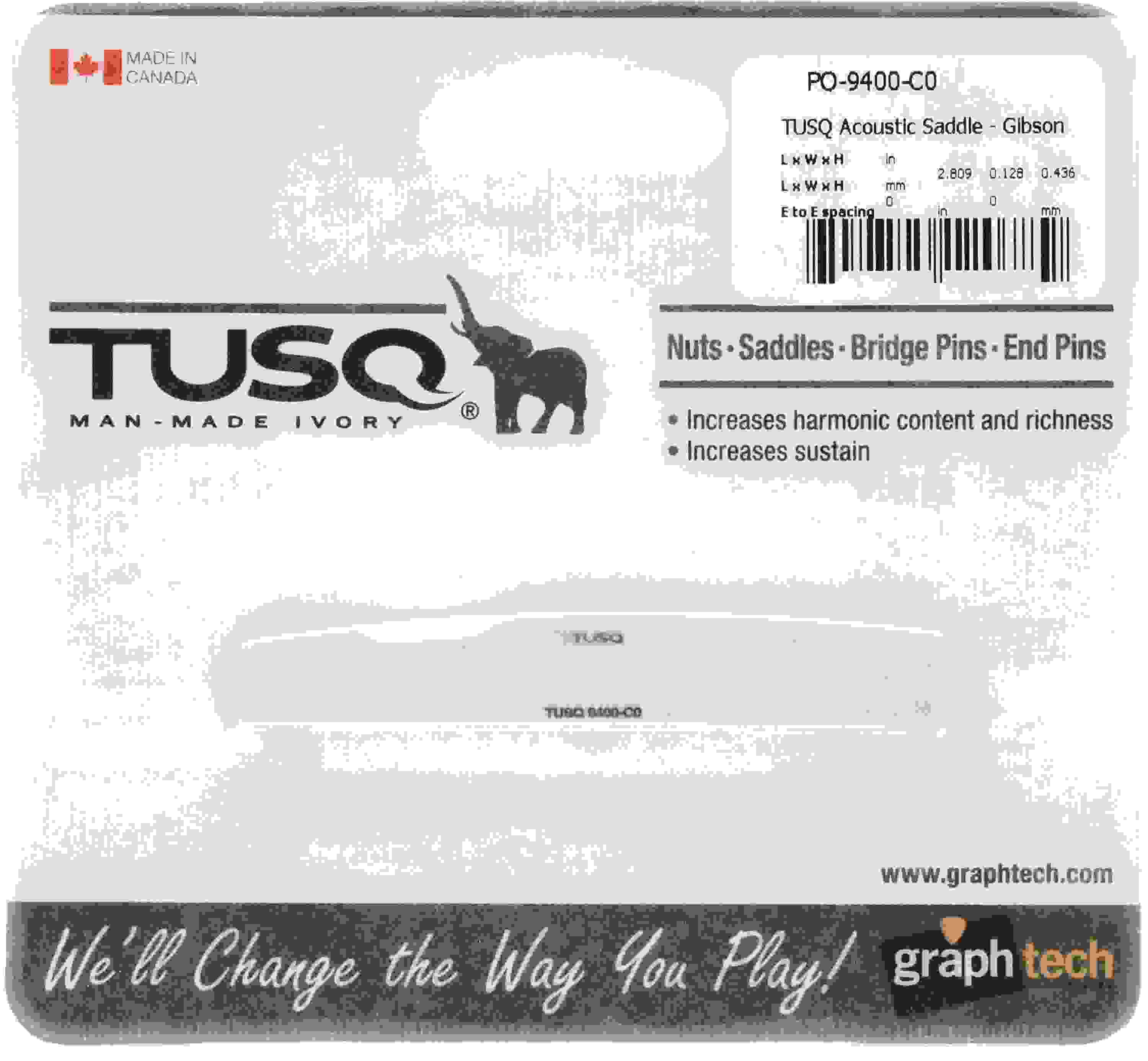 Graph Tech PQ-9400-C0 TUSQ Gibson-style Compensated Acoustic Guitar Saddle