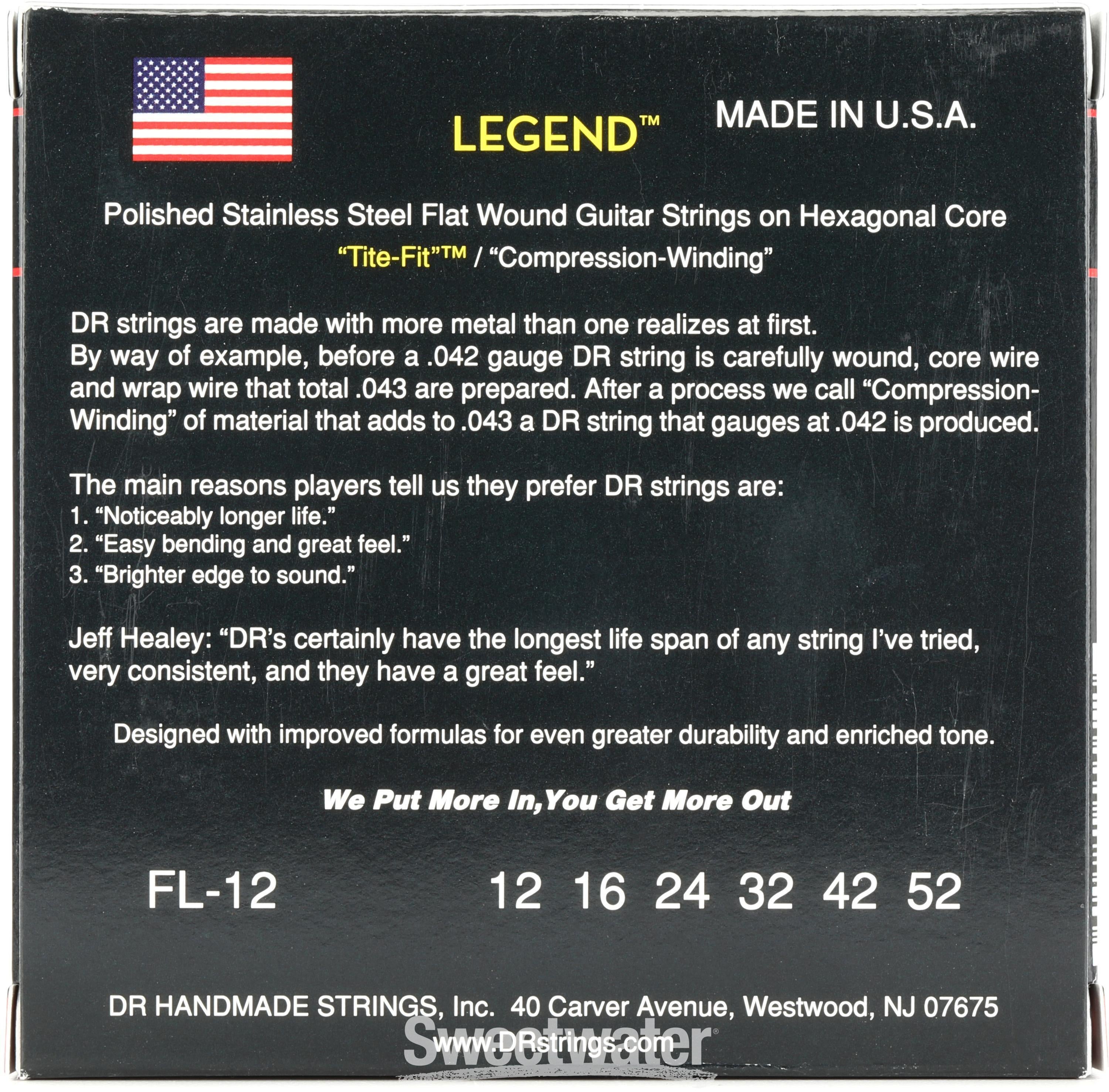 DR Strings Legend Polished Flatwound Electric Guitar Strings .012 .052 Medium