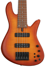 Photo of Fodera Emperor 5 Standard Special Bass Guitar - Amber Burst with Black Hardware and Mother Of Pearl Inlay