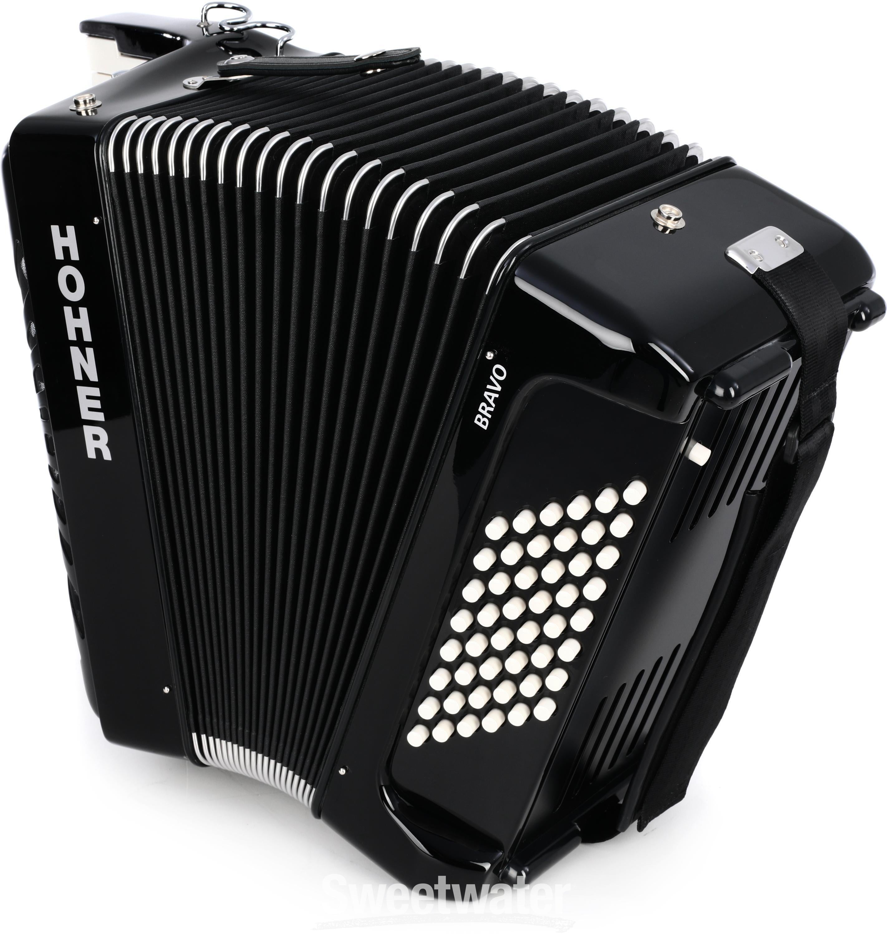 Hohner Bravo II 48 Chromatic Piano Key Accordion - Jet Black