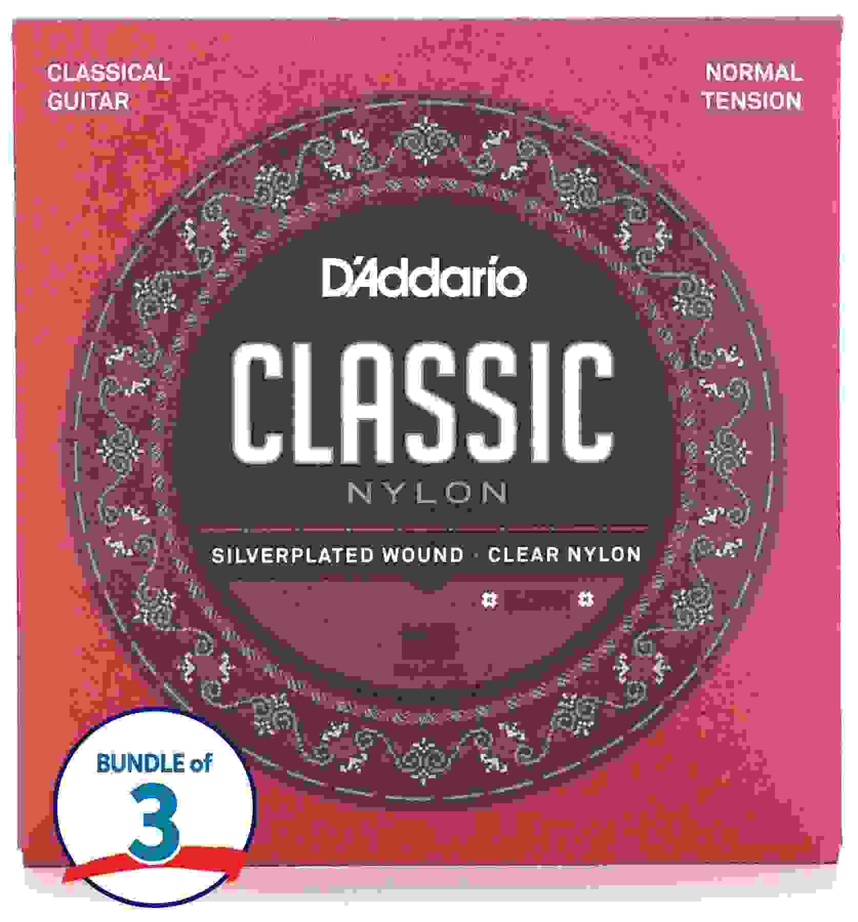 D'Addario EJ27N Student Silver-Plated Nylon Core Classical Guitar Strings - Normal Tension 3-Pack