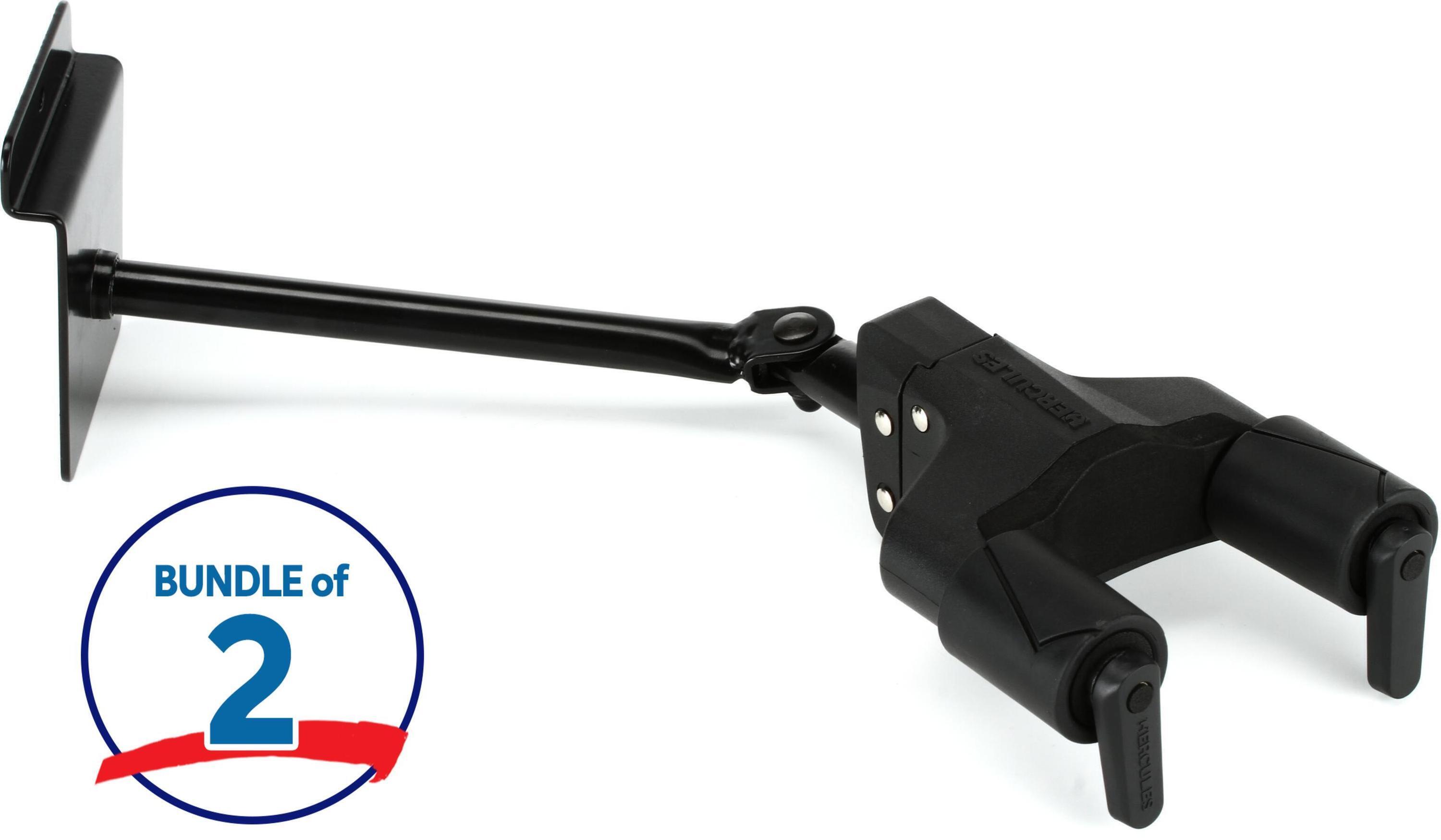 Photo of Hercules Stands GSP40SB PLUS Slat Wall Mount Long Arm Guitar Hanger with Auto Grip System (2-Pack)