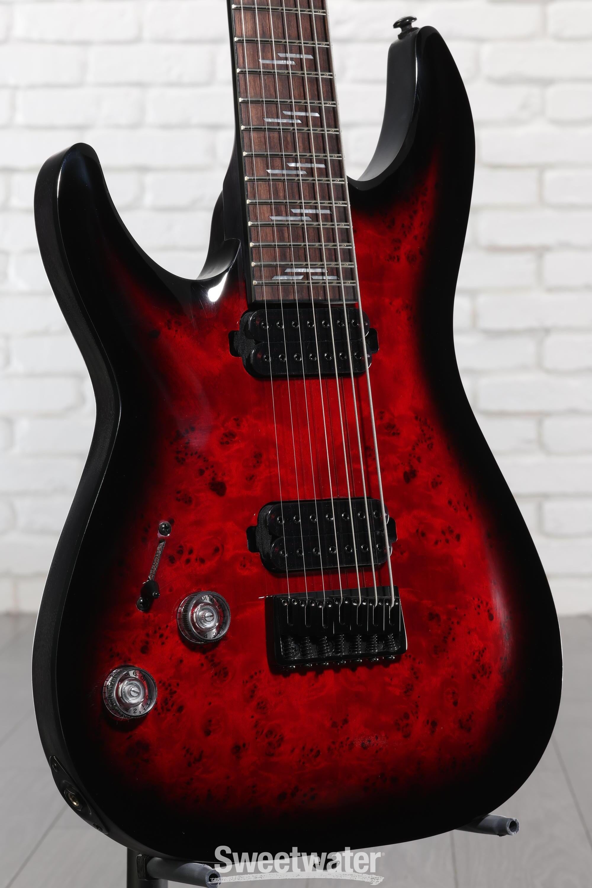 Photo of Schecter Omen Elite-7 Left-handed Electric Guitar - Black Cherry Burst