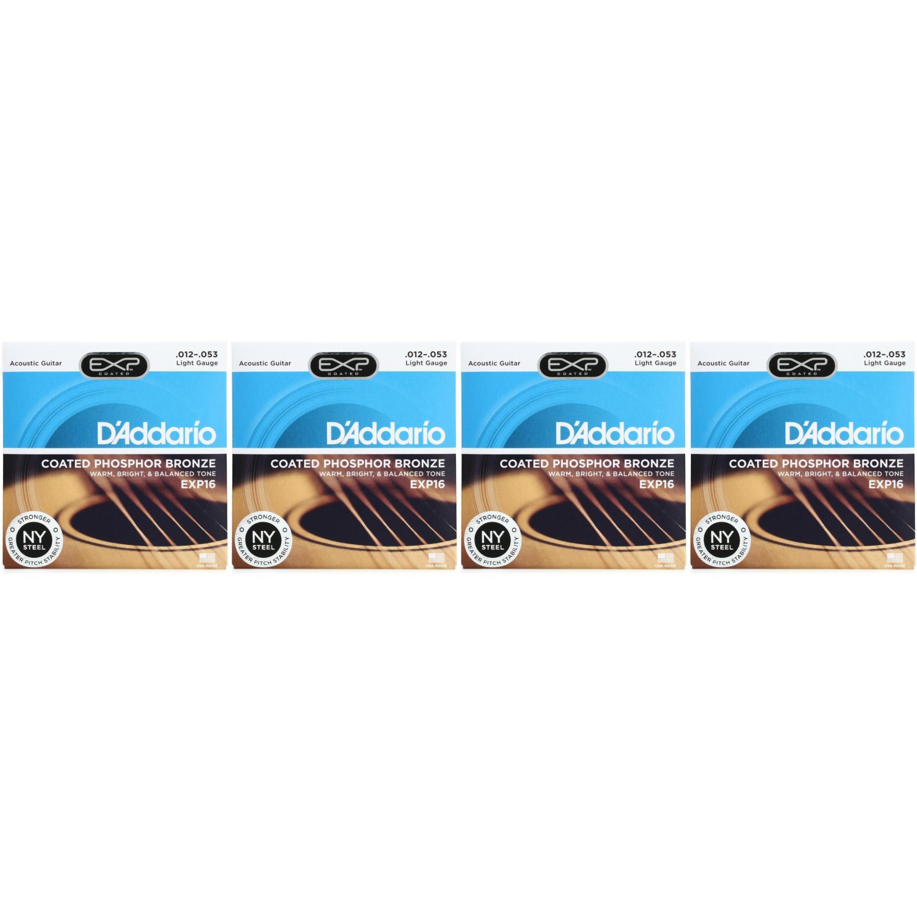 D'Addario EXP16 - Coated Phosphor Bronze Light Acoustic Strings 4-Pack |  Sweetwater