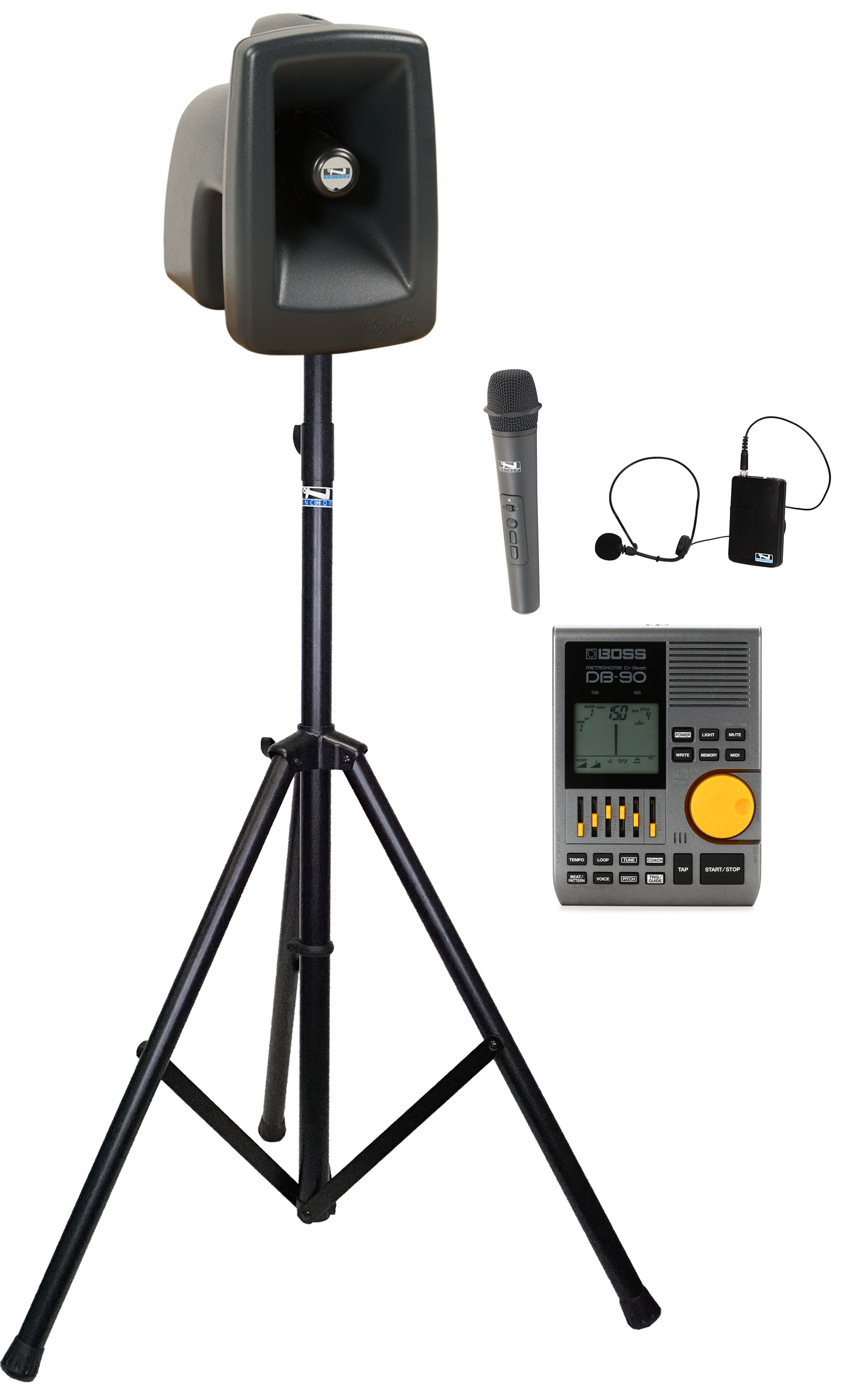 Photo of Anchor Audio MegaVox 2 Wireless PA with Wireless Headworn, Handheld Microphones, and Metronome Bundle