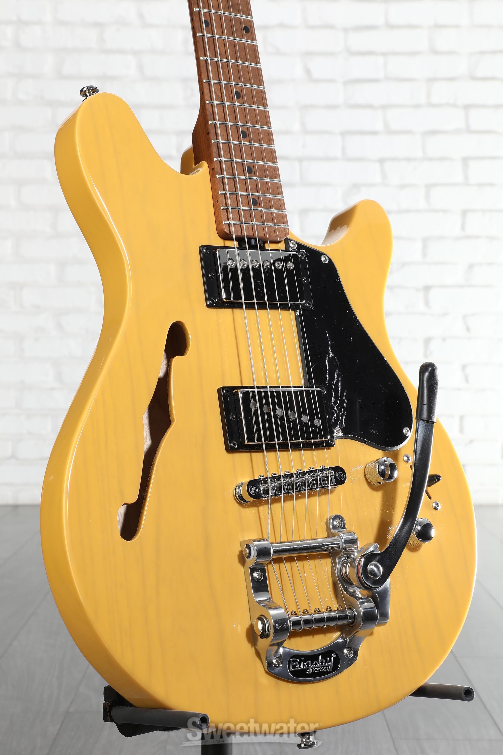 Photo of Sterling By Music Man Valentine Chambered Bigsby Electric Guitar - Butterscotch