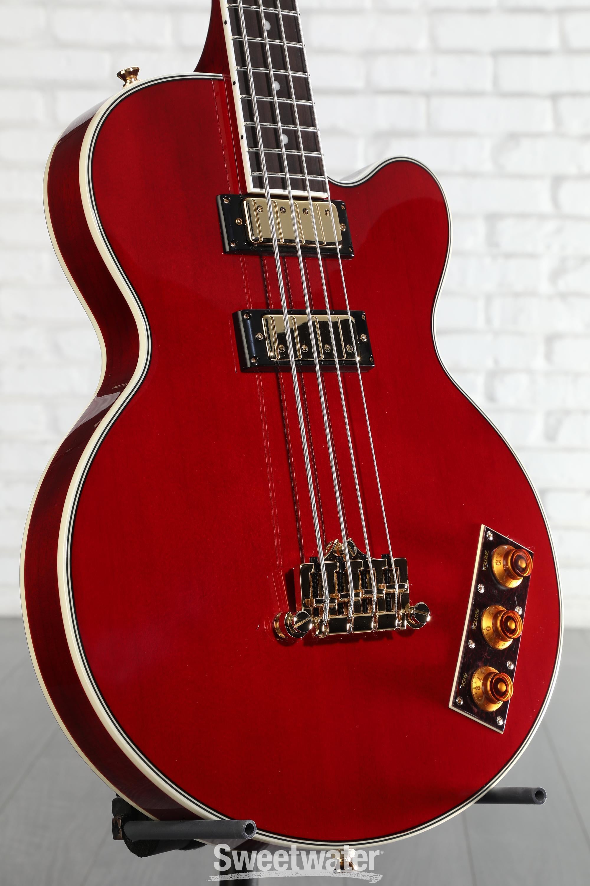 Photo of Epiphone Allen Woody Rumblekat Artist Series Bass Guitar - Wine Red