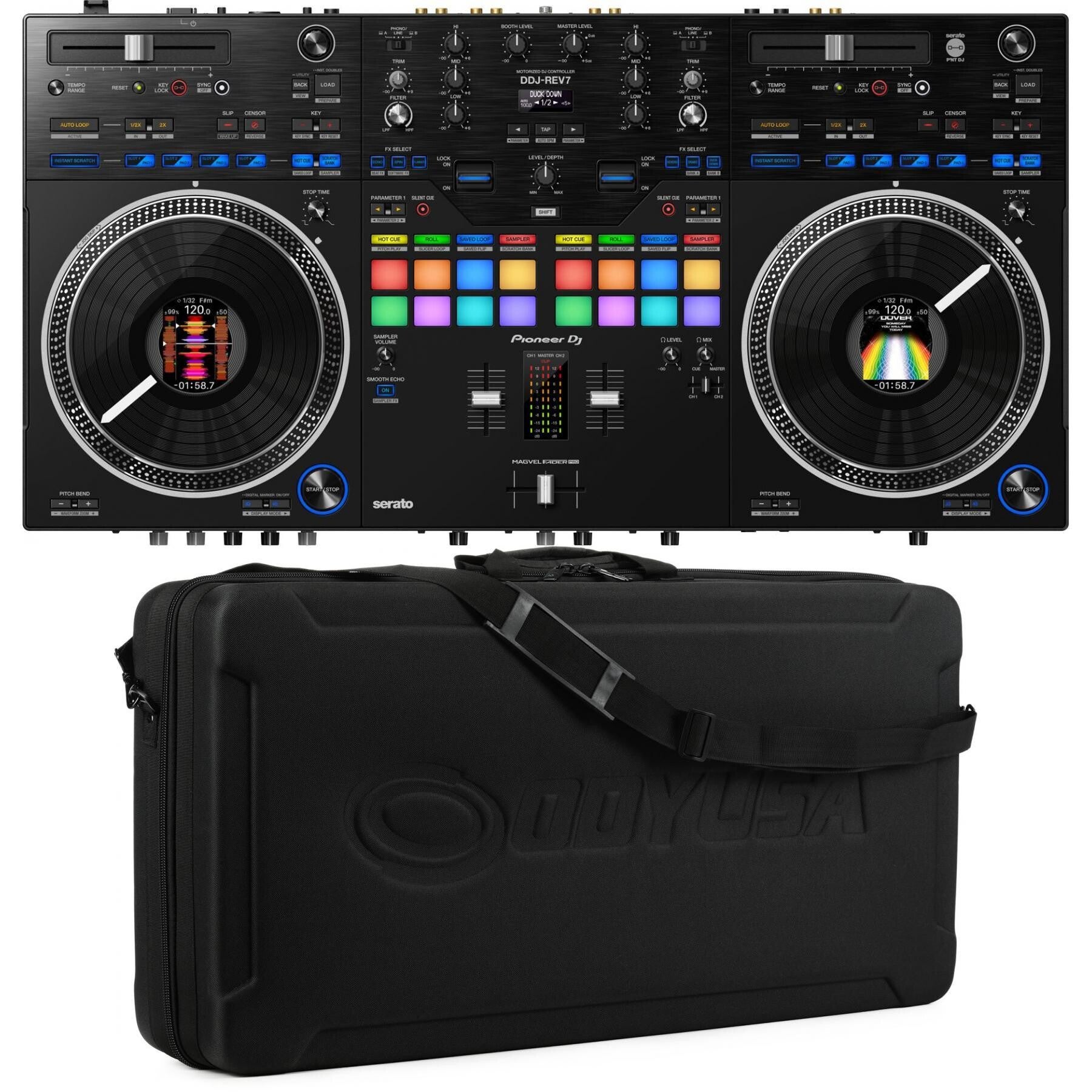 Pioneer DJ DDJ-REV7 2-deck Serato DJ Controller with Odyssey Carry Case