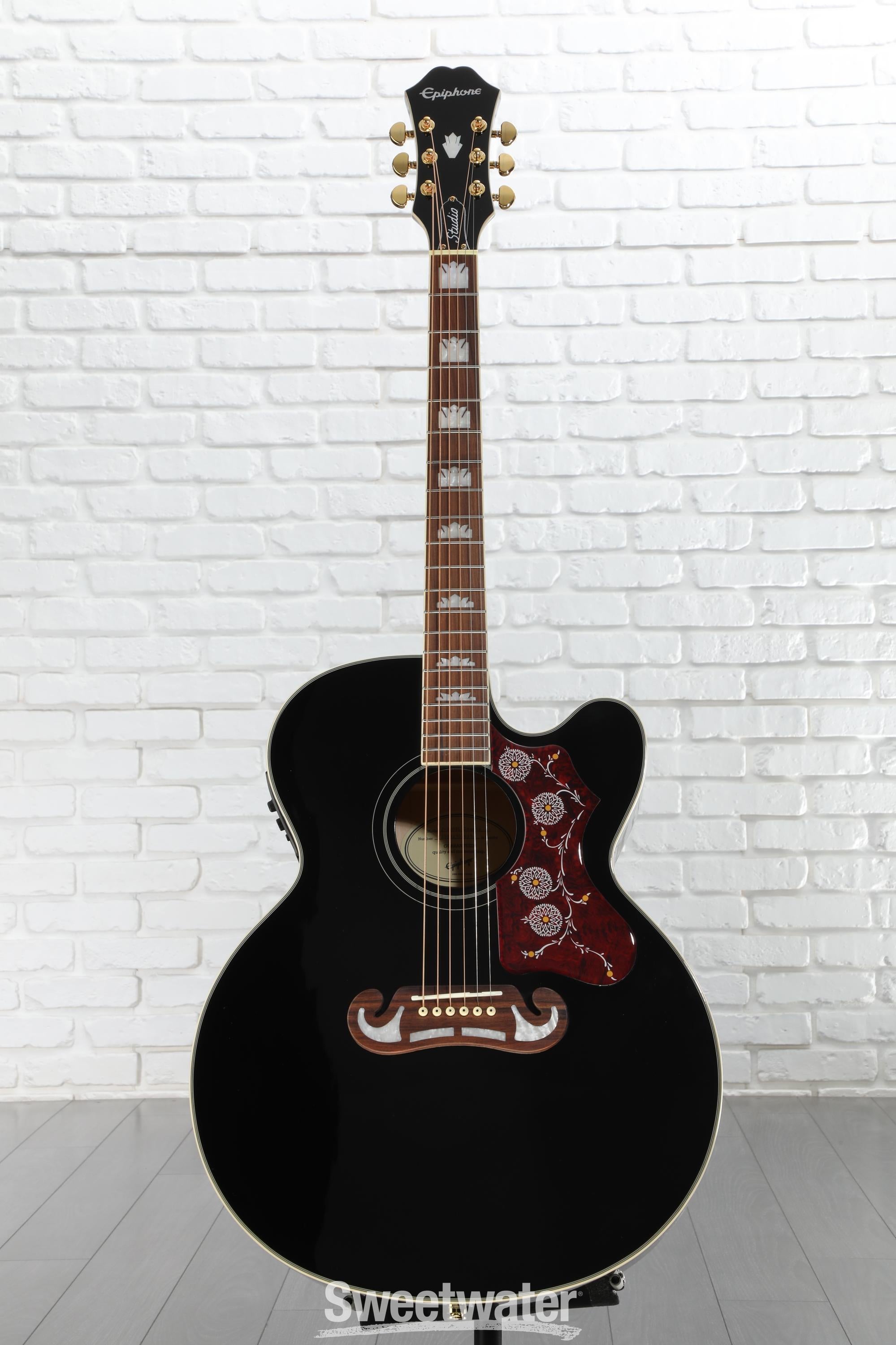 Epiphone J-200EC Studio Acoustic-Electric Guitar - Black | Sweetwater